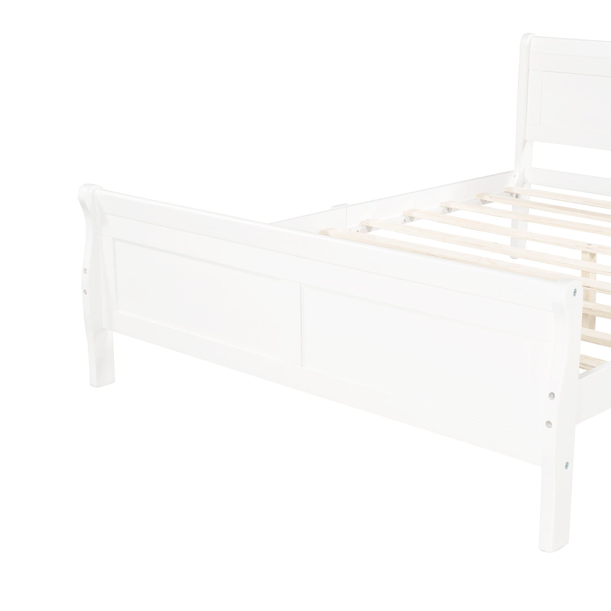 Full Size Wood Platform Bed with Headboard and Wooden Slat Support (White)