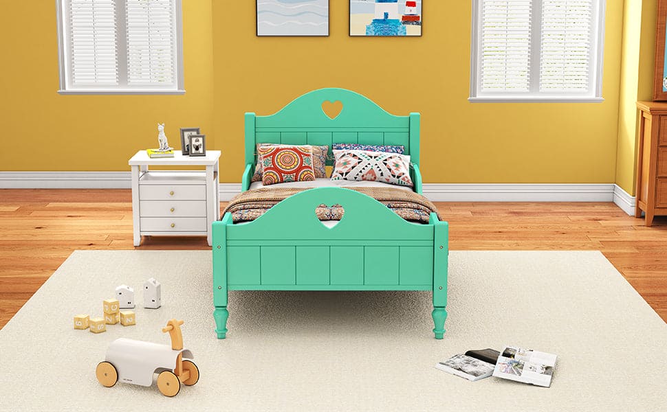 Macaron Twin Size Toddler Bed with Side Safety Rails and Headboard and Footboard,Seasoft Green