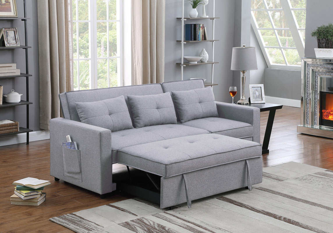 Zoey Light Gray Linen Convertible Sleeper Sofa with Side Pocket