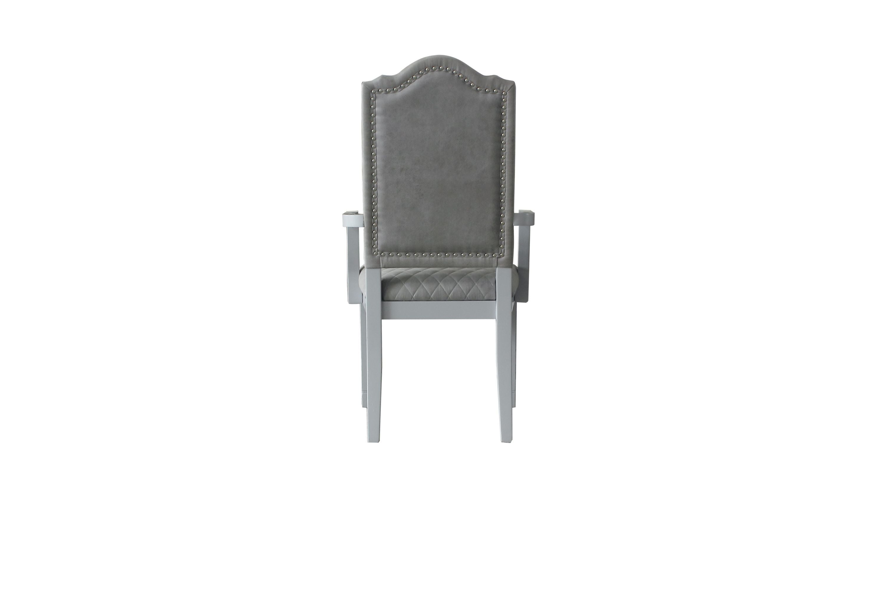 ACME House Marchese Arm Chair, Two Tone Gray Fabric & Pearl Gray Finish 68863