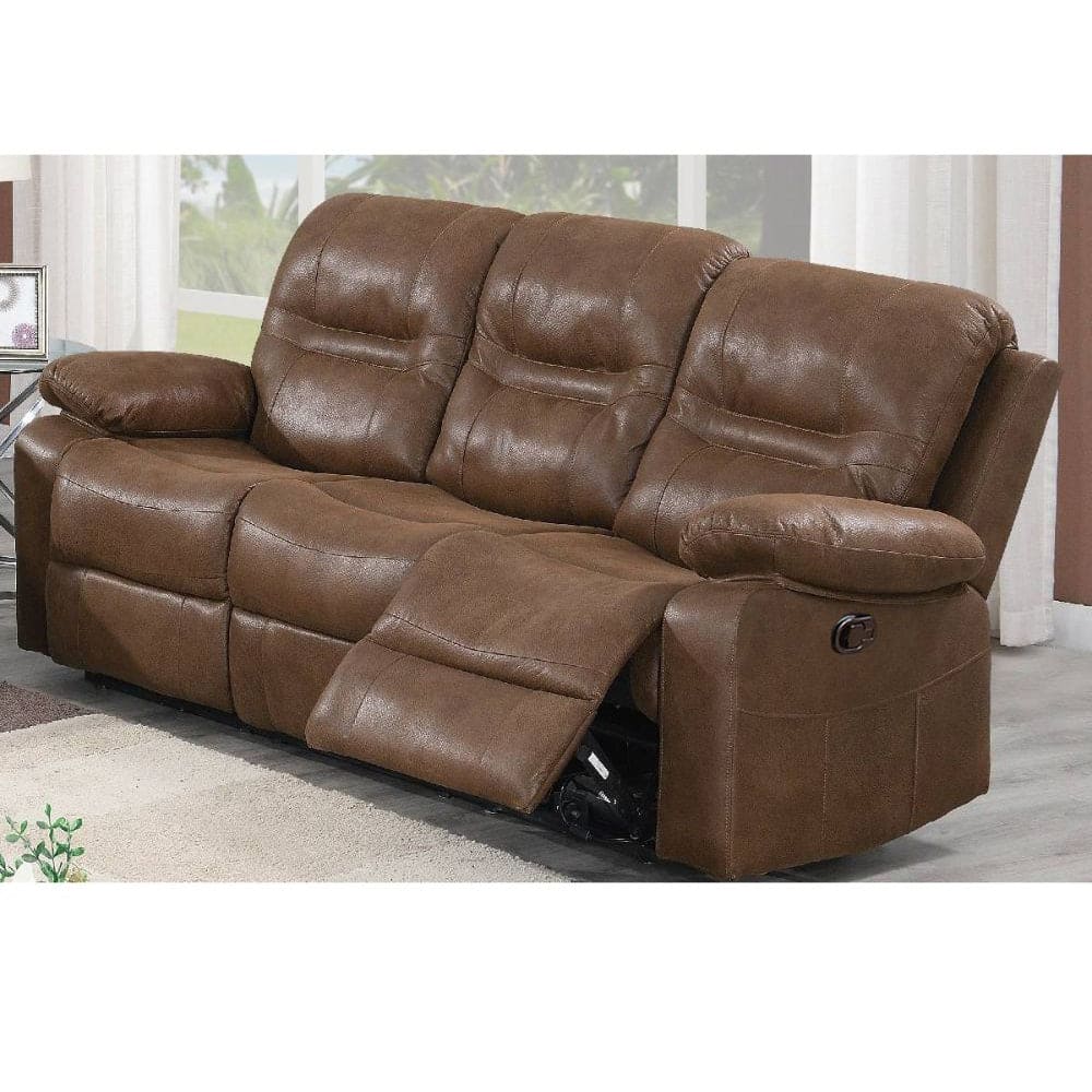 Brown Breathable Leatherette Manual Motion Sofa with Metal Reclining Mechanism and Pine Frame