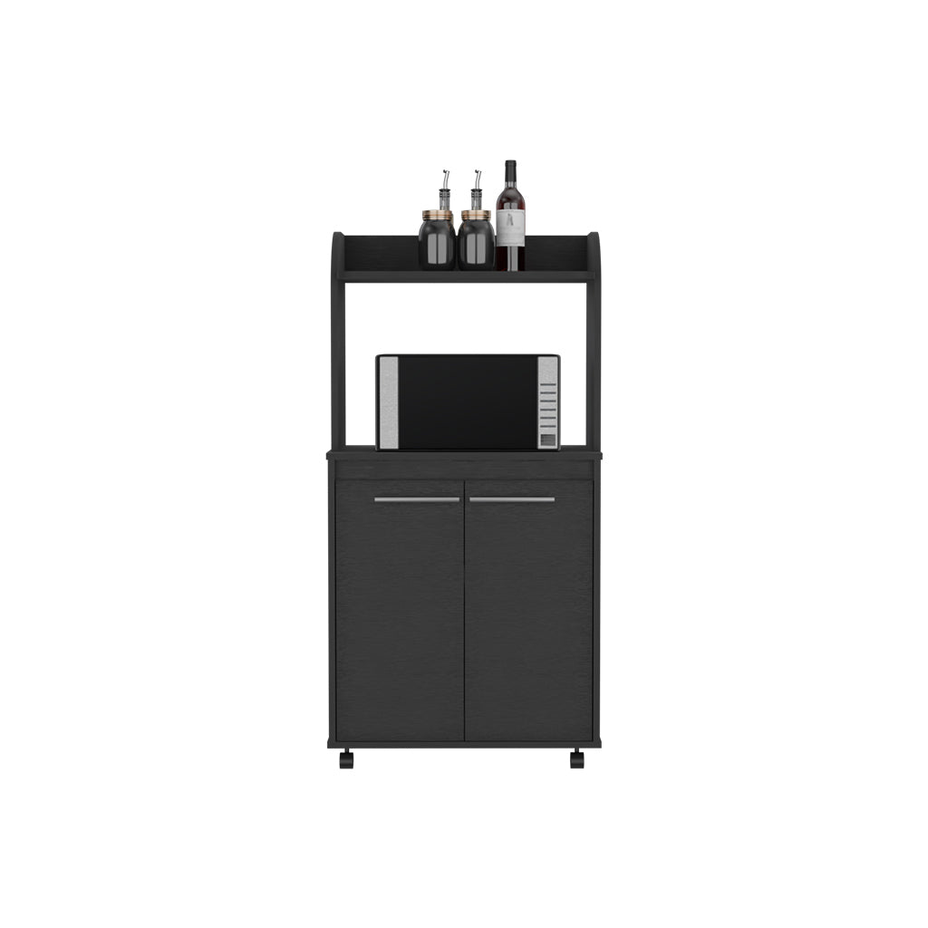 Kitchen Cart Totti, Double Door Cabinet, One Open Shelf, Two Interior Shelves, Black Wengue Finish