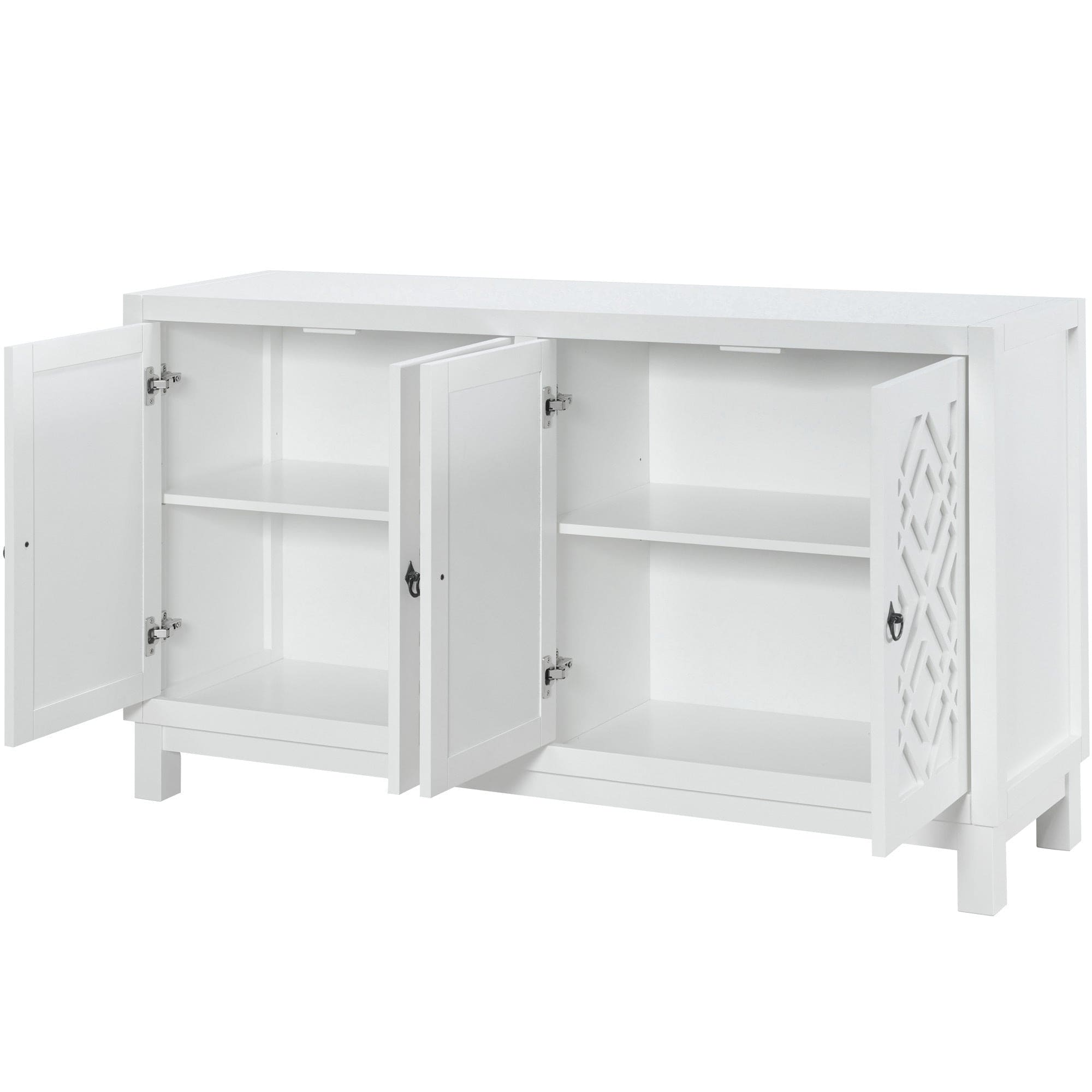 TREXM Large Storage Space Sideboard, 4 Door Buffet Cabinet with Pull Ring Handles for Living Room, Dining Room (White)