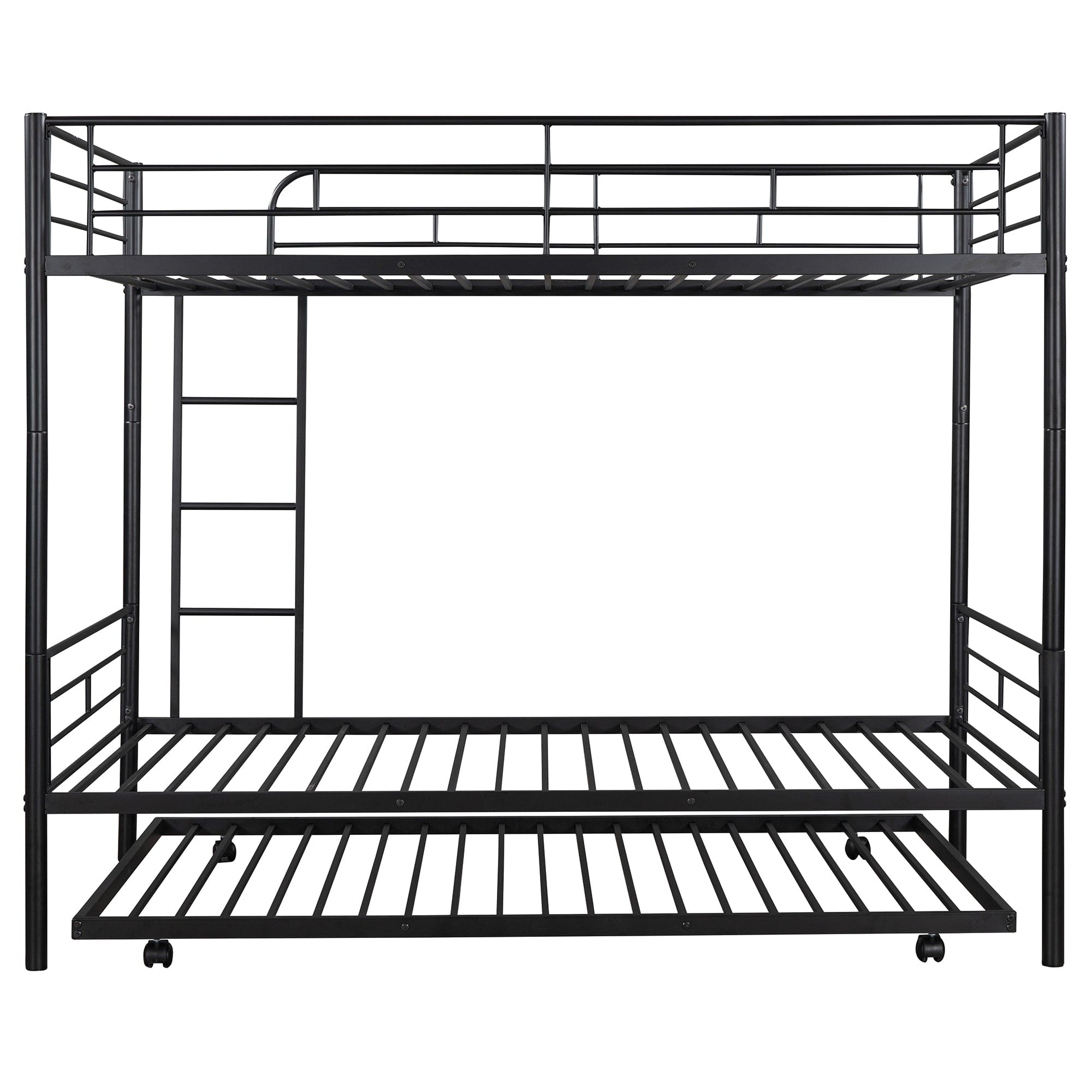 Twin-Over-Twin Metal Bunk Bed With Trundle,Can be Divided into two beds,No Box Spring needed ,Black ( old sku: MF194806AAB )