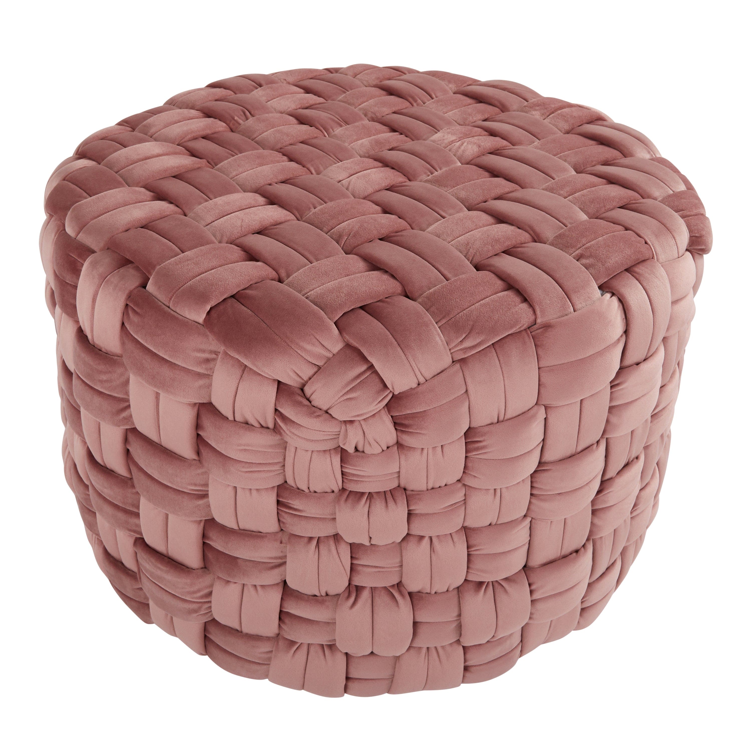 Braided Round 24" Ottoman in Blush Pink Velvet by LumiSource