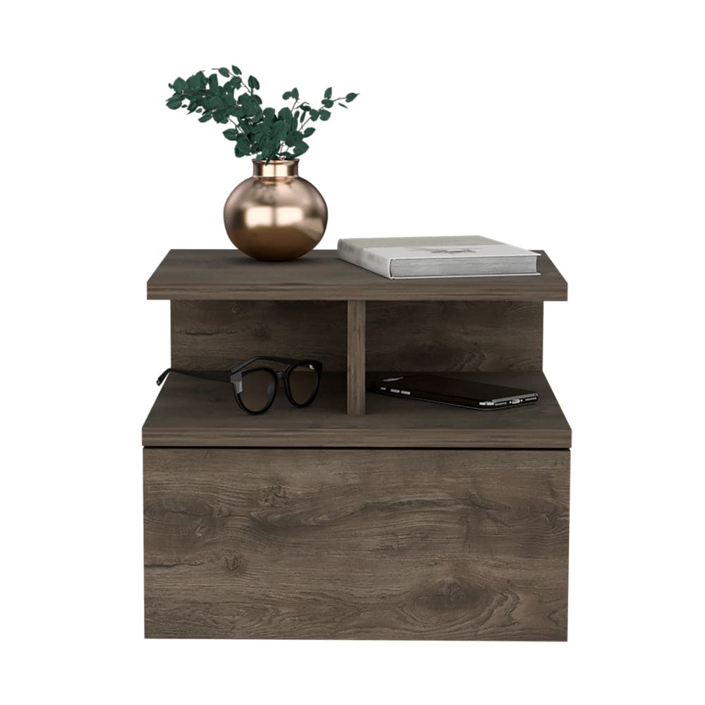 Floating Nightstand Flopini, One Drawer, Dark Walnut Finish