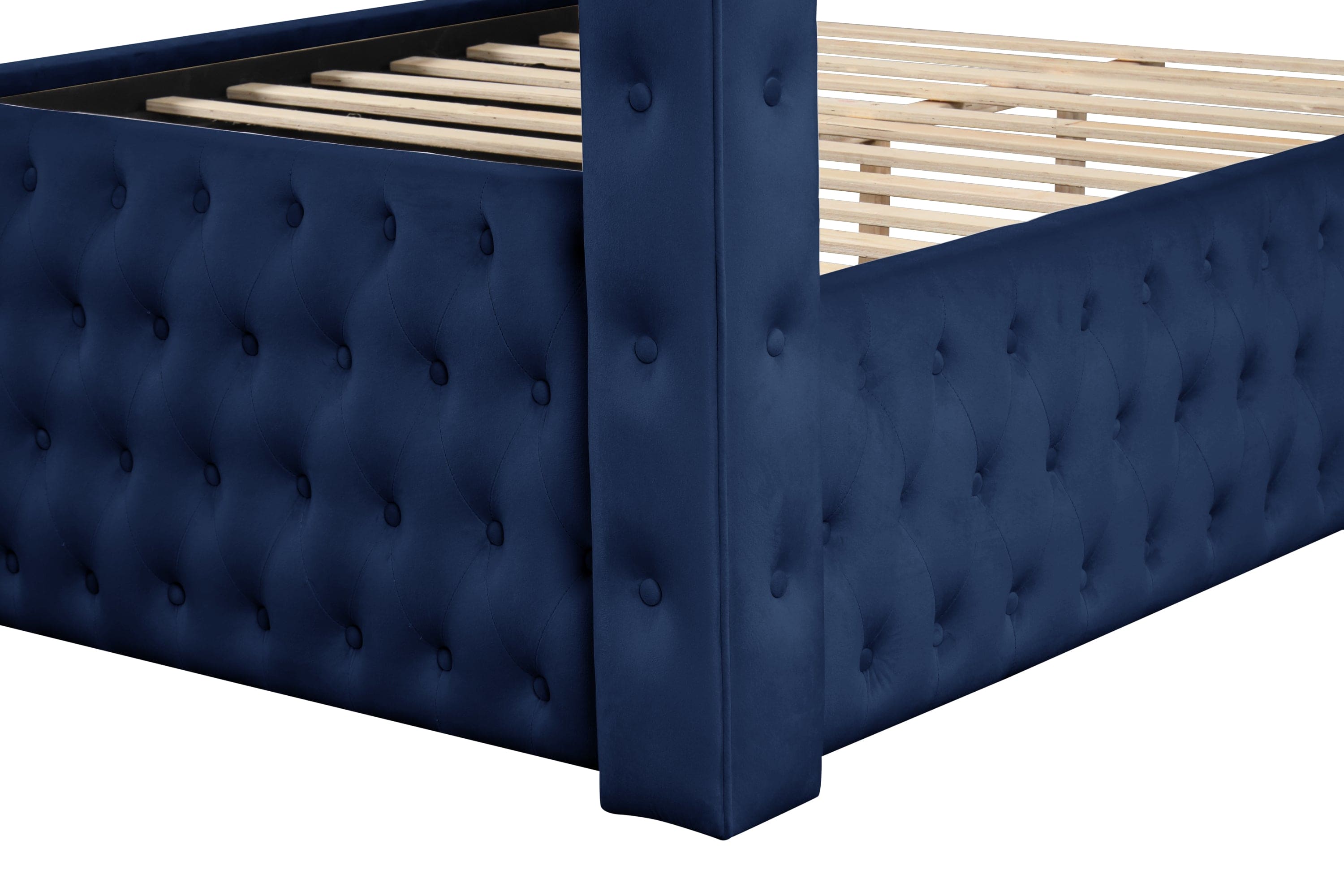 Monica luxurious Four-Poster King Bed Made with Wood in Navy