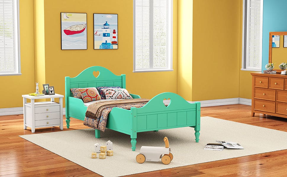 Macaron Twin Size Toddler Bed with Side Safety Rails and Headboard and Footboard,Seasoft Green