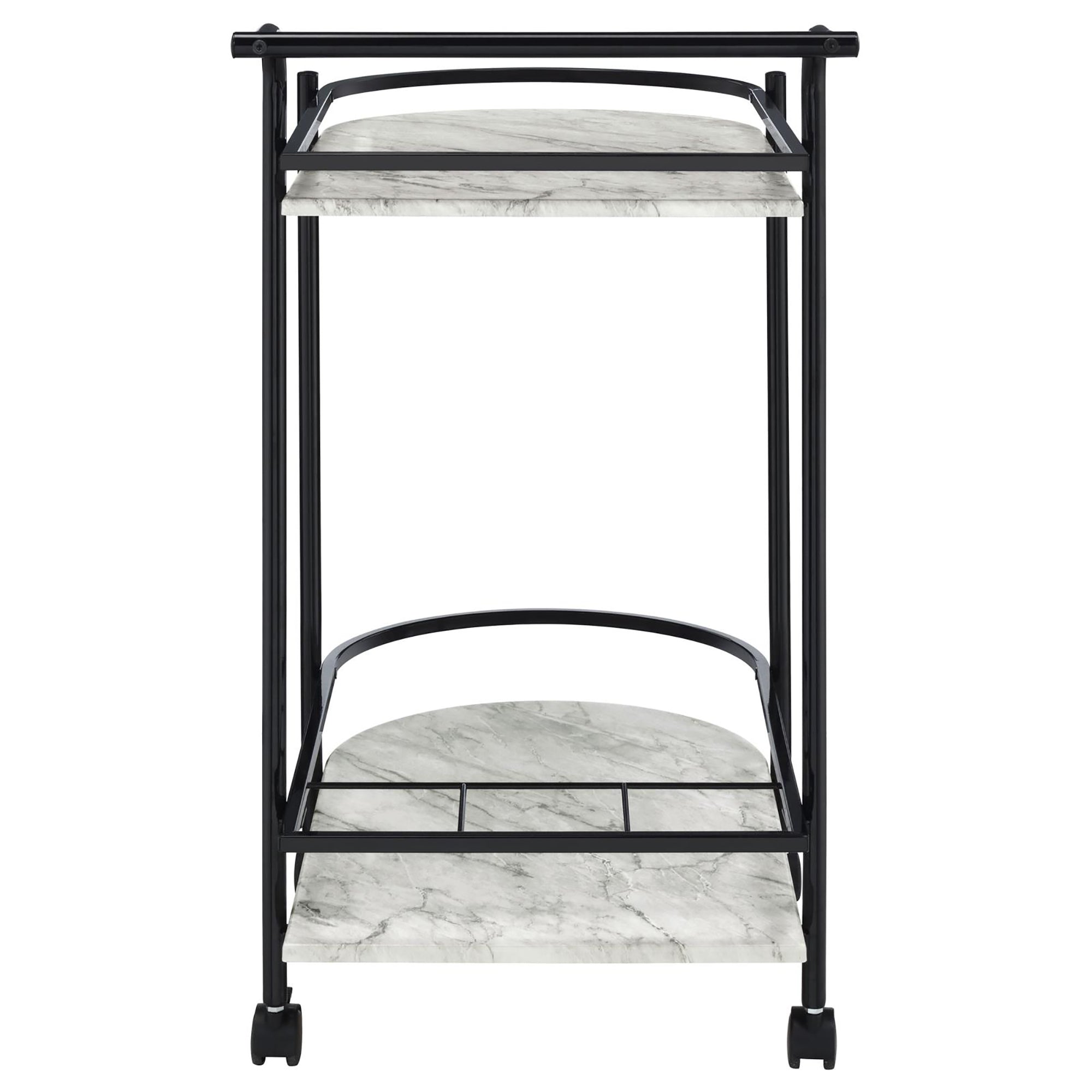 Chaveaut Black and Faux White Marble Serving Cart with Wine Rack