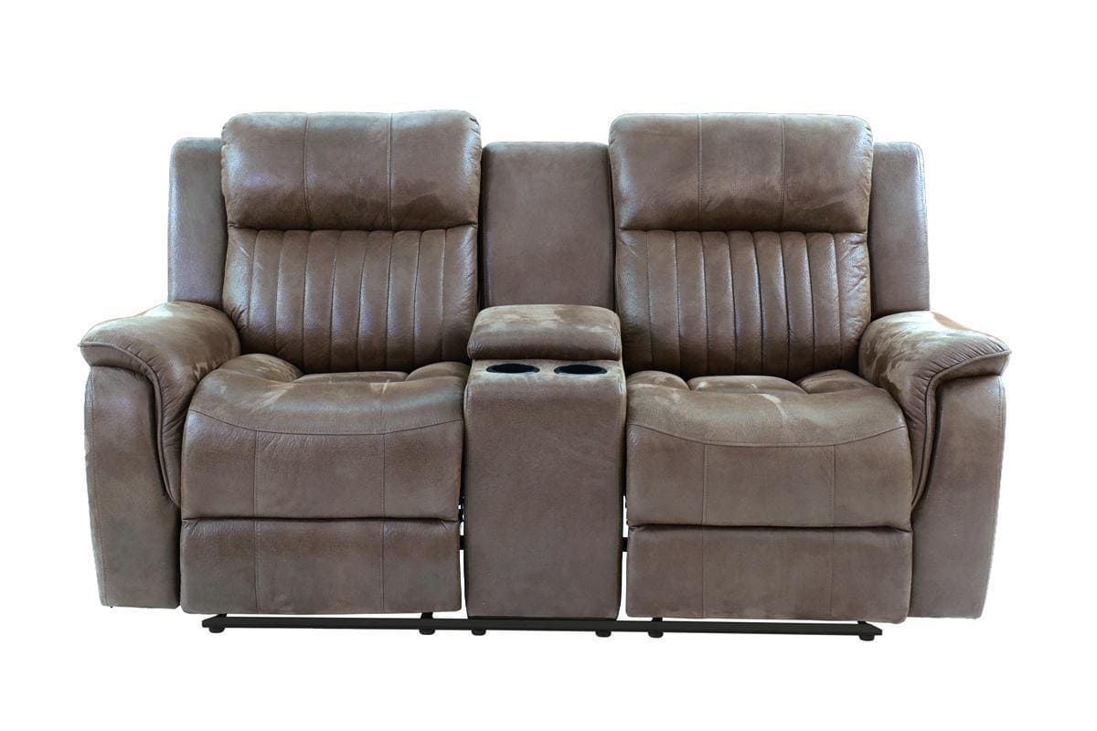 Contemporary Power Motion Loveseat w Console 1pc Couch Living Room Furniture Dark Coffee Breathable Leatherette