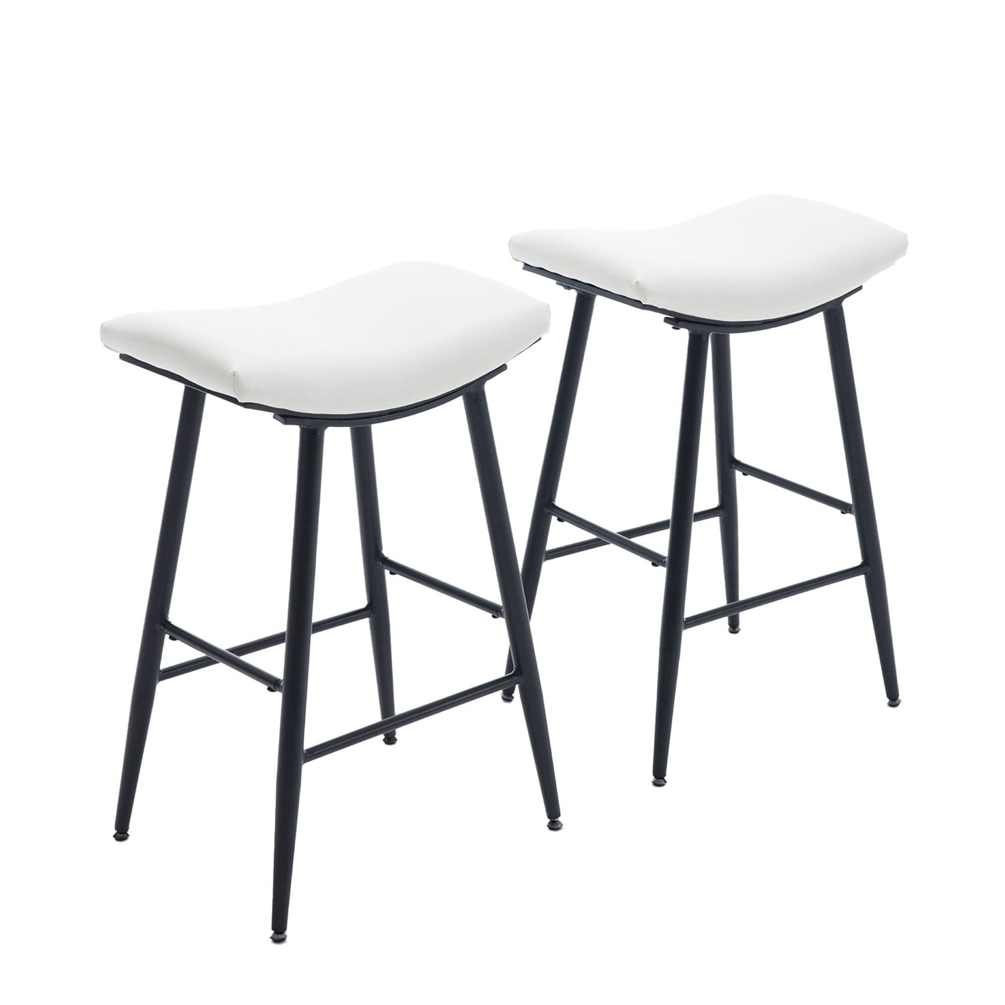 Bar Stools Set of 2 Armless Counter Low Bar Stools Without Back Modern PU Leather Stools with Metal Leg and Footrest,Cream