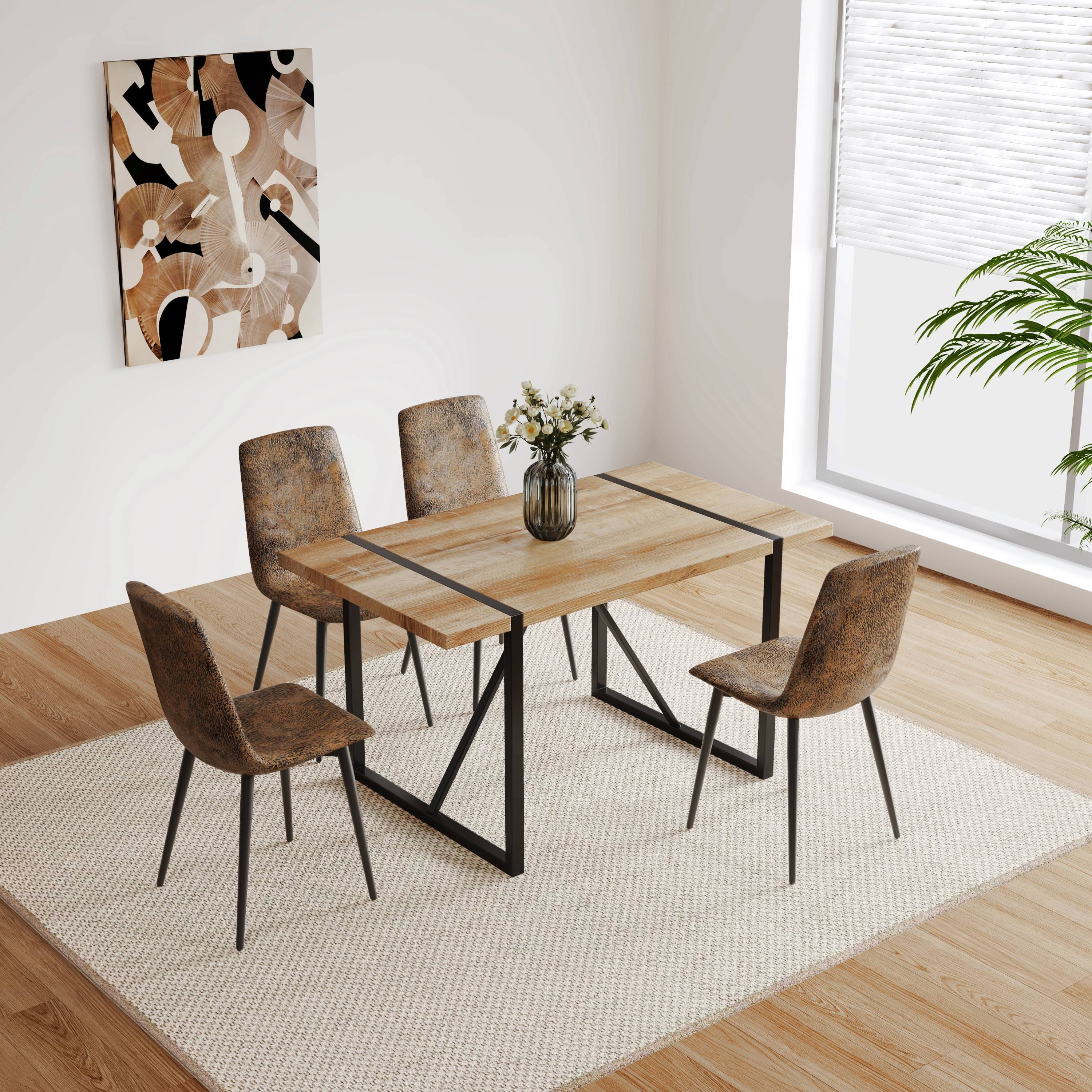 Dining Chairs Set of 4,Modern Kitchen Dining Room Chairs,Upholstered Dining Accent suedette Chairs in Cushion Seat and Sturdy Black Metal Legs(Brown)