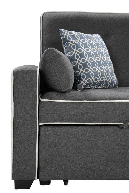 Austin Modern Gray Fabric Sleeper Sofa with 2 USB Charging Ports and 4 Accent Pillows