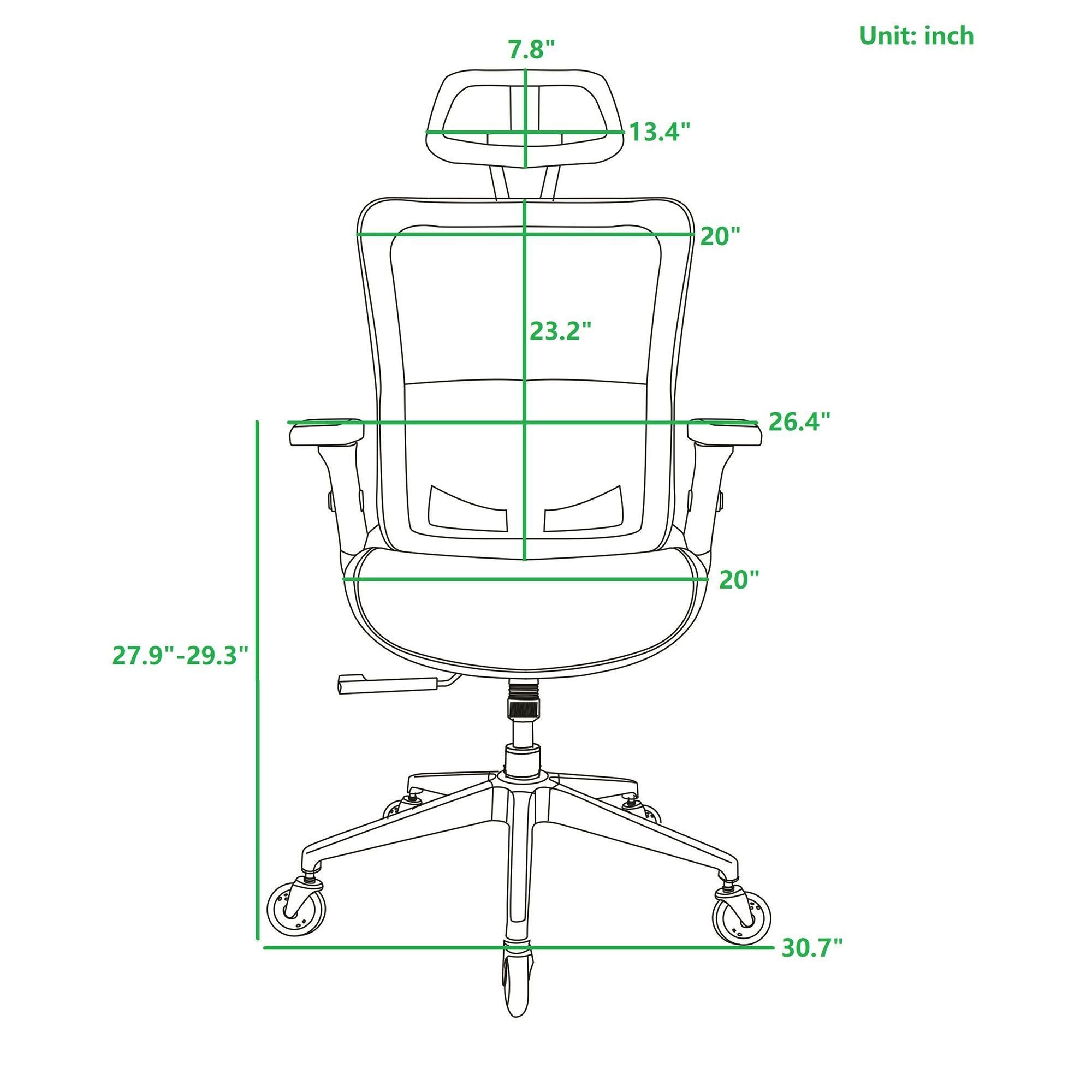 GREY Ergonomic Mesh Office Chair, High Back - Adjustable Headrest with Flip-Up Arms, Tilt and lock Function, Lumbar Support and blade Wheels, KD chrome metal legs