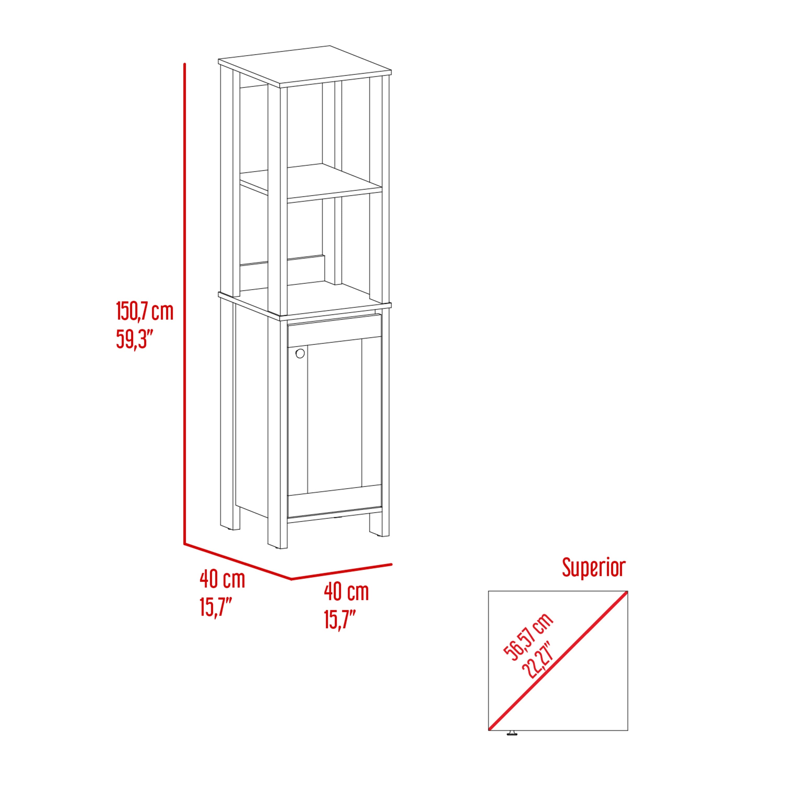 Linen Cabinet Jannes, Two Open Shelves, Single Door, Light Oak / White Finish