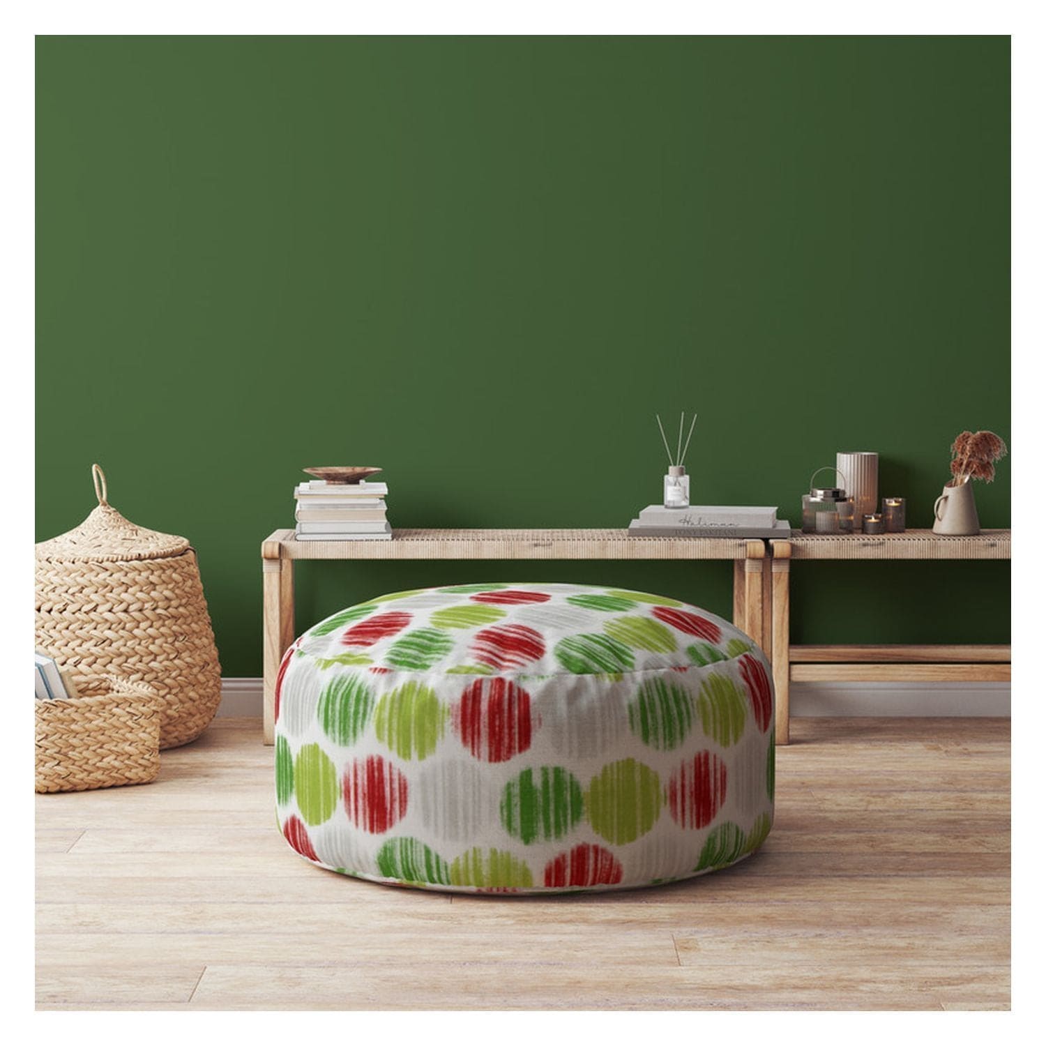 Indoor BERNARD Green Round Zipper Pouf - Cover Only - 24in dia x 20in tall