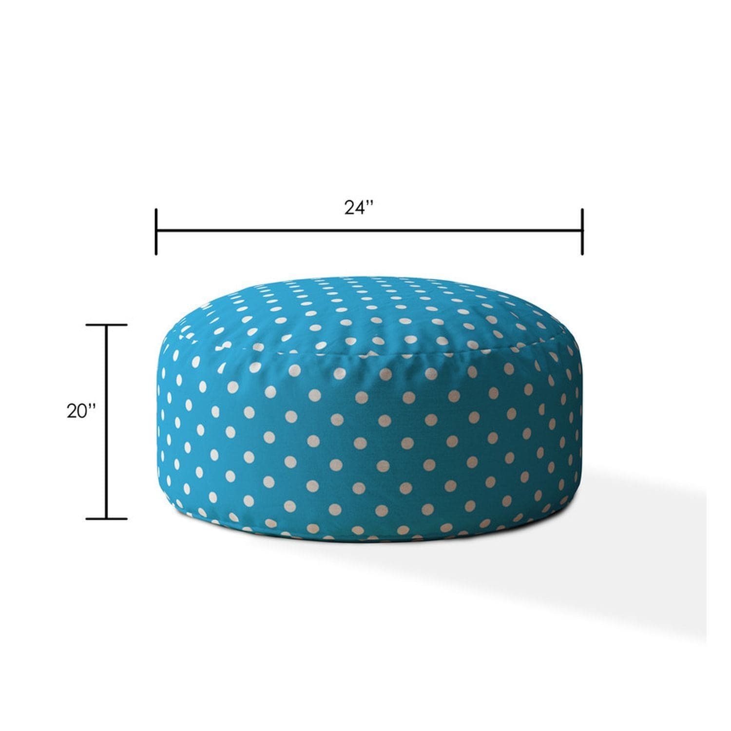 Indoor RETRO POLKA Coastal Blue Round Zipper Pouf - Stuffed - Extra Beads Included! - 24in dia x 20in tall