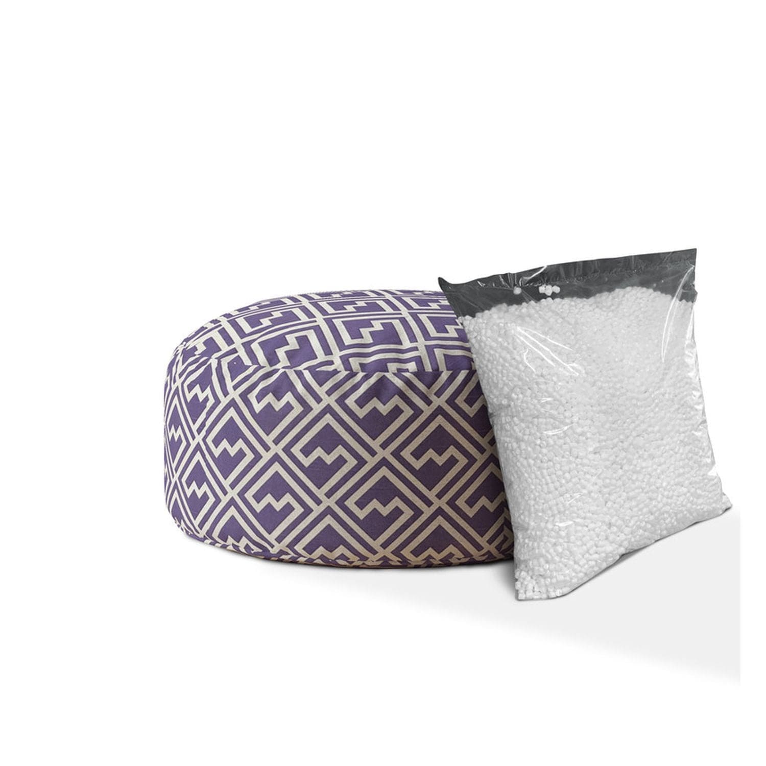 Indoor TETRI Med Purple Round Zipper Pouf - Stuffed - Extra Beads Included! - 24in dia x 20in tall