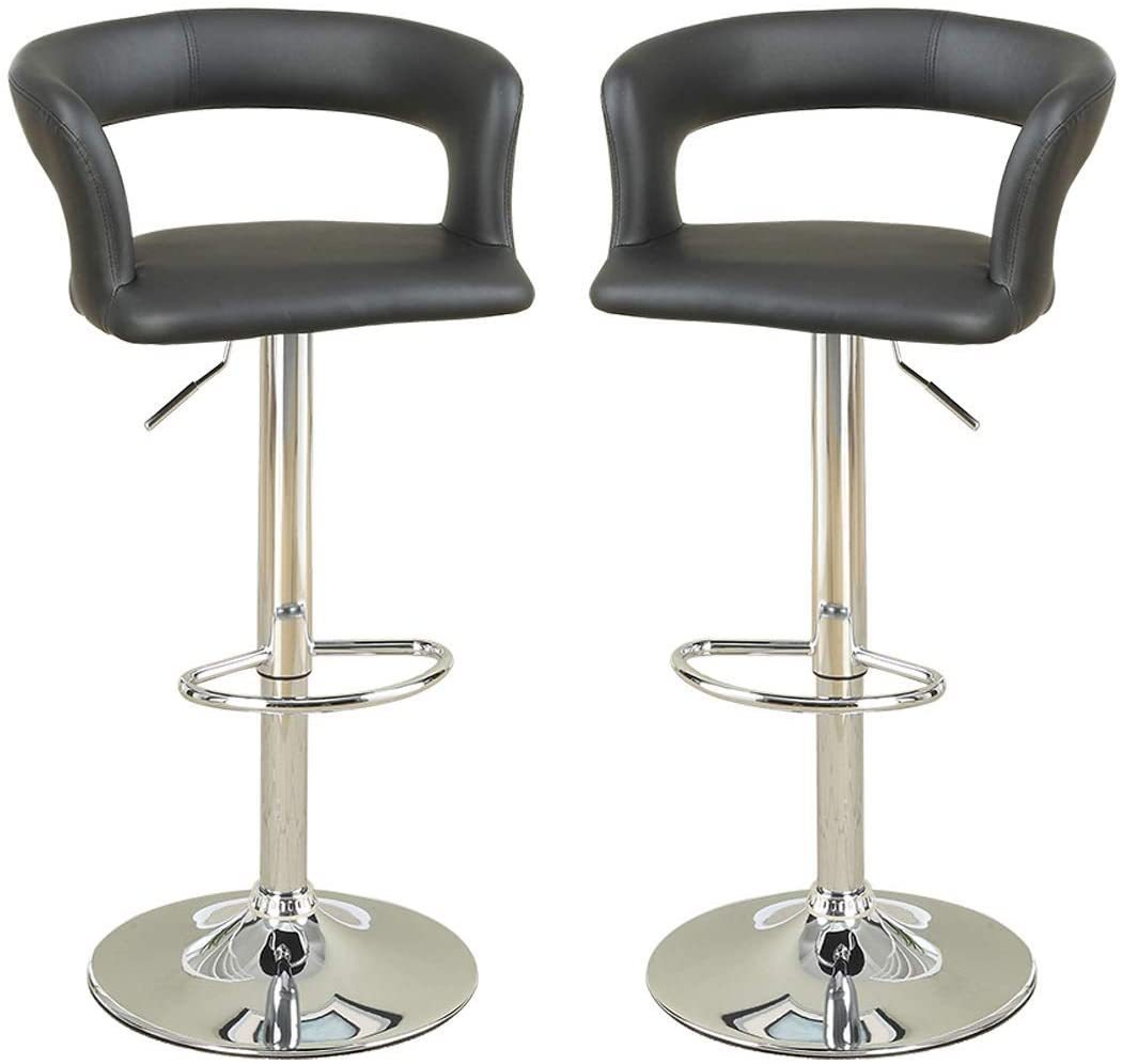 Bar Stool Counter Height Chairs Set of 2 Adjustable Height Kitchen Island Stools Black PVC / Faux Leather