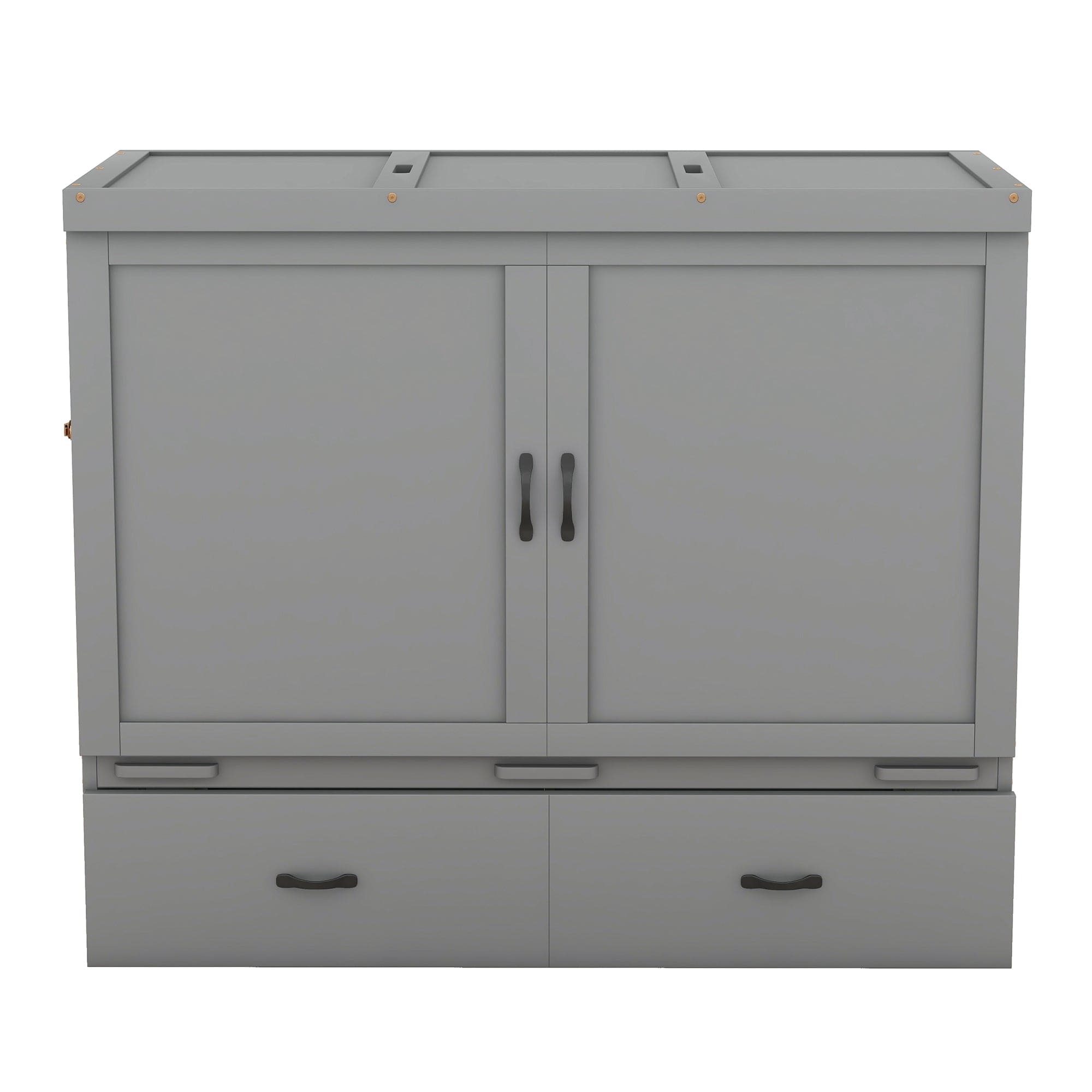 Full Size Murphy Bed with USB Port and a Large Drawer, Gray