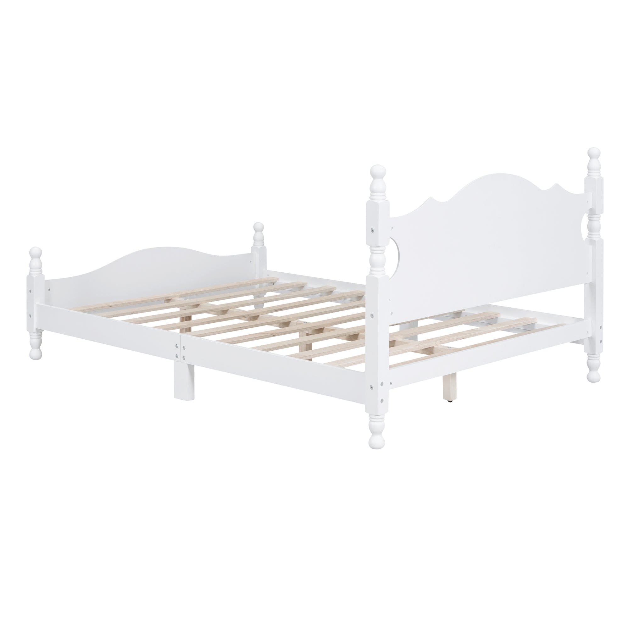 Full Size Wood Platform Bed Frame,Retro Style Platform Bed with Wooden Slat Support,White