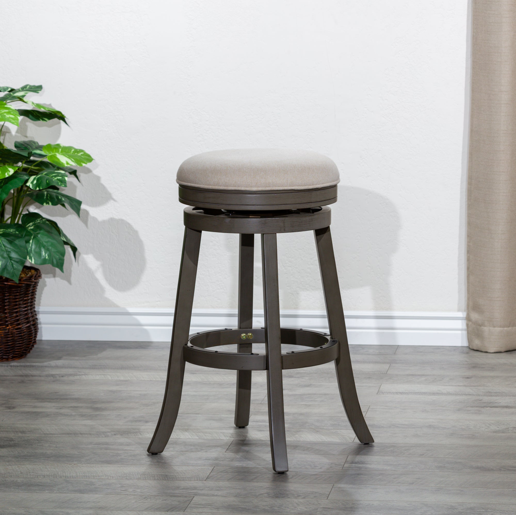 24" Counter Stool, Weathered Gray Finish, Charcoal Fabric Seat