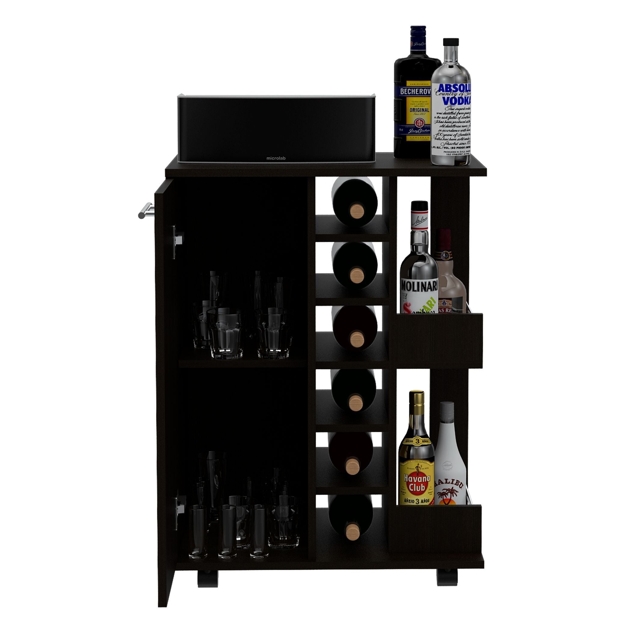 Bar Cart Wells, Four Casters, Black Wengue Finish