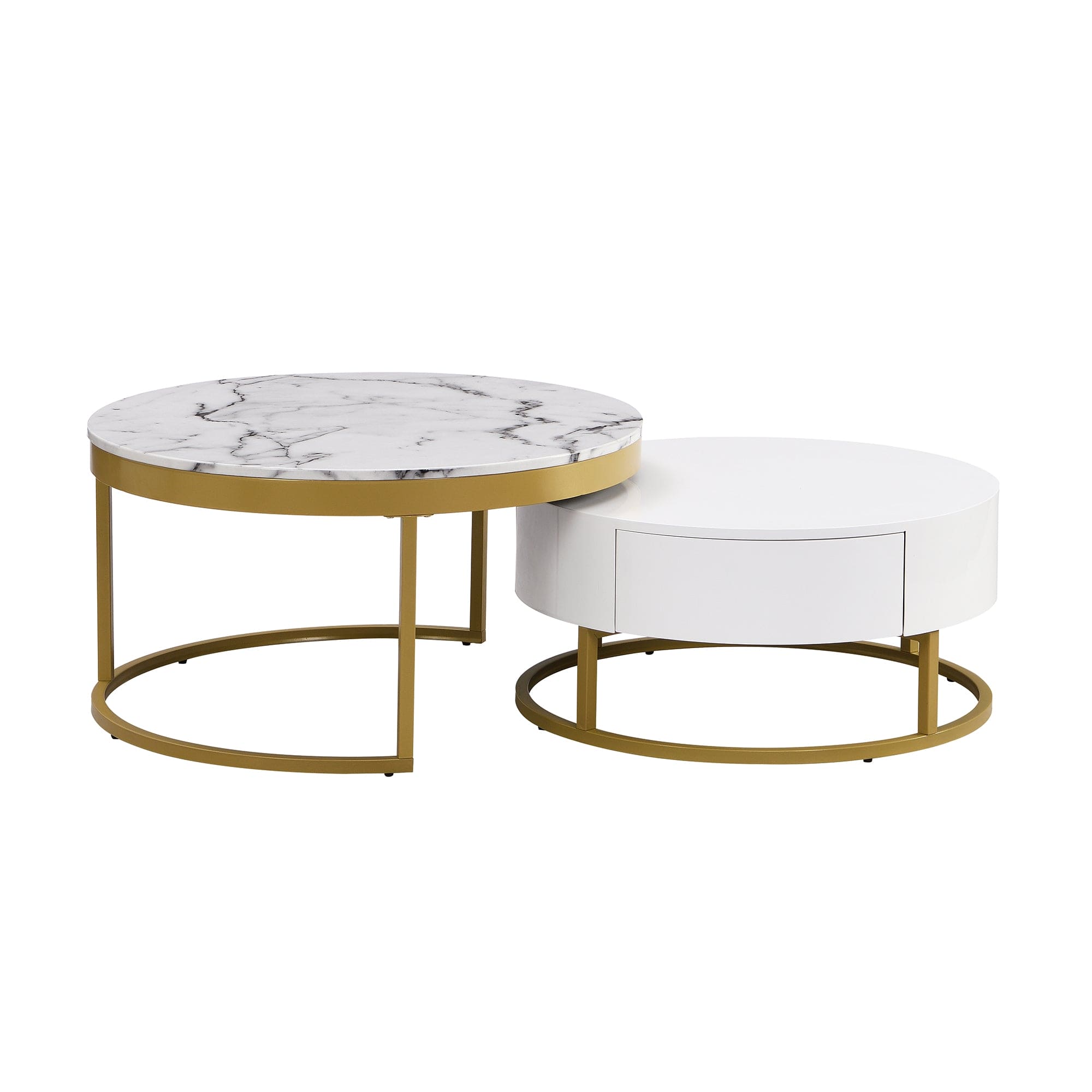 Modern Round  Nesting Coffee Table with Drawers in White