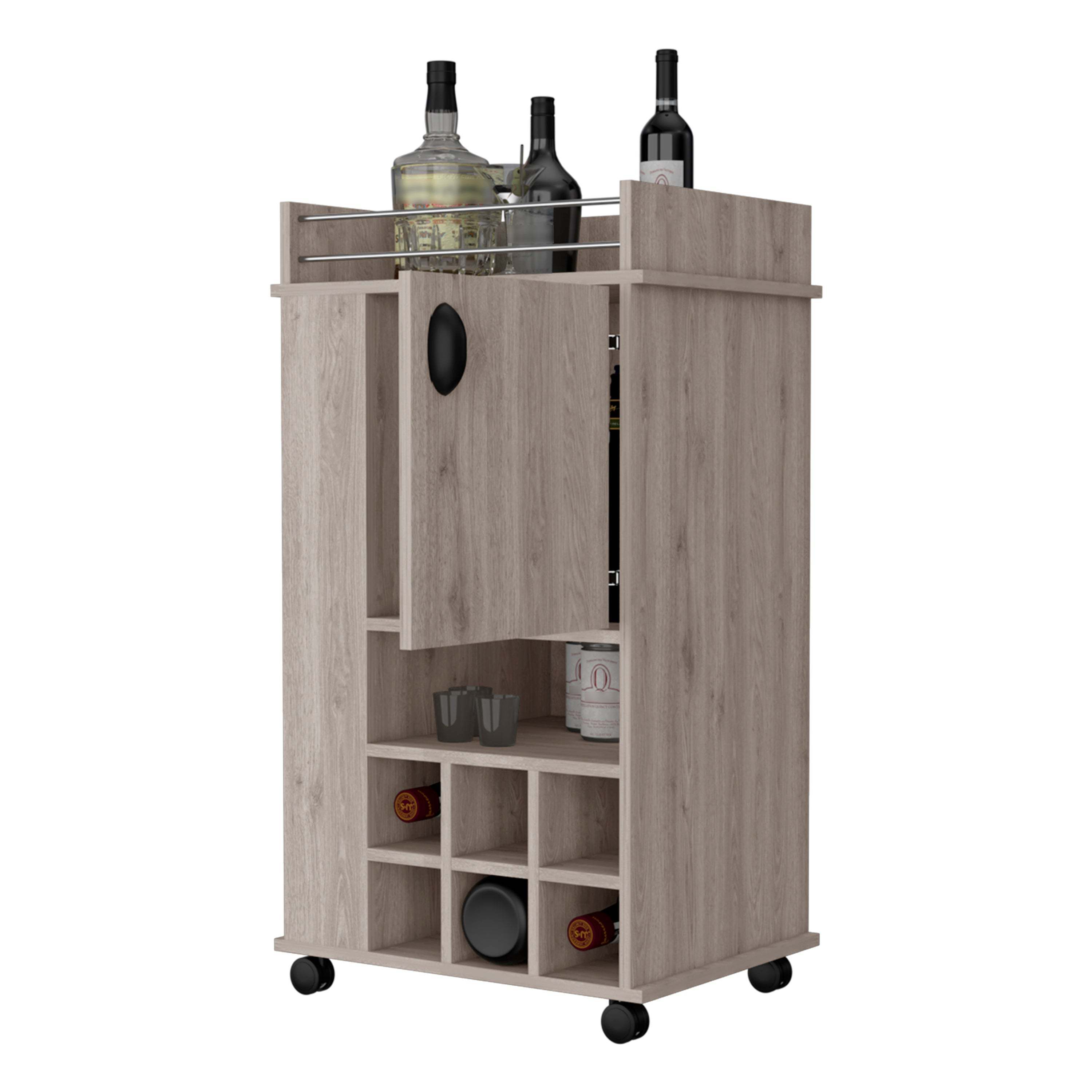 Allandale 1-Door Bar Cart with Wine Rack and Casters Light Gray