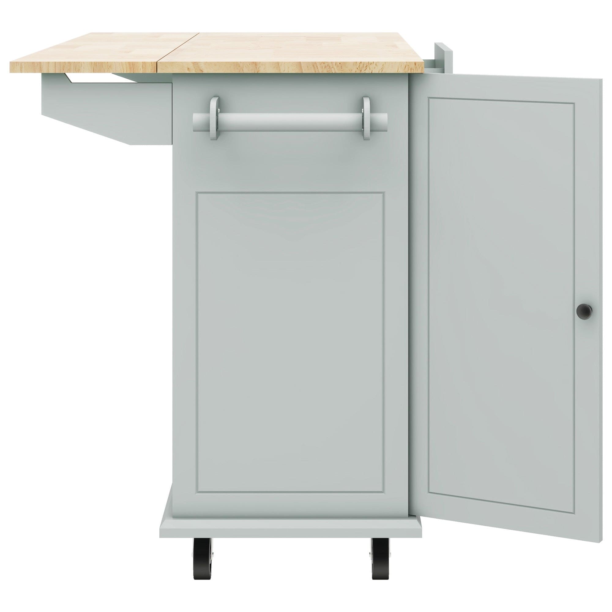 Kitchen Island with Drop Leaf, 53.9" Width Rolling Kitchen Cart on Wheels with Internal Storage Rack and 3 Tier Pull Out Cabinet Organizer, Kitchen Storage Cart with Spice Rack, Towel Rack (Grey Blue)