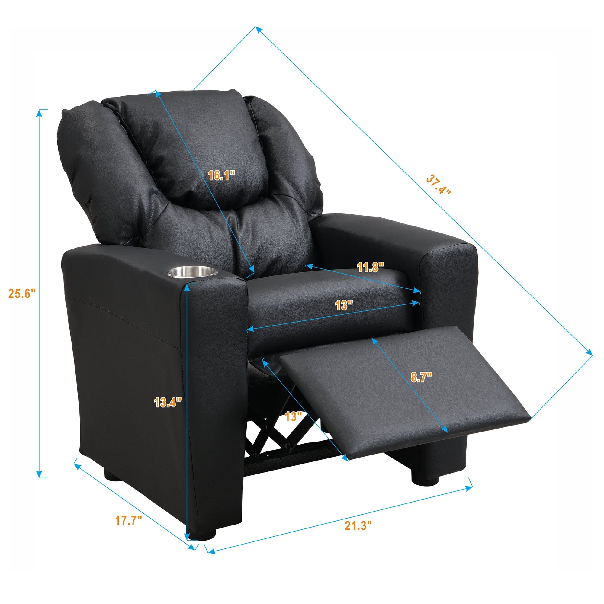 Kids Recliner Chair  Black PVC