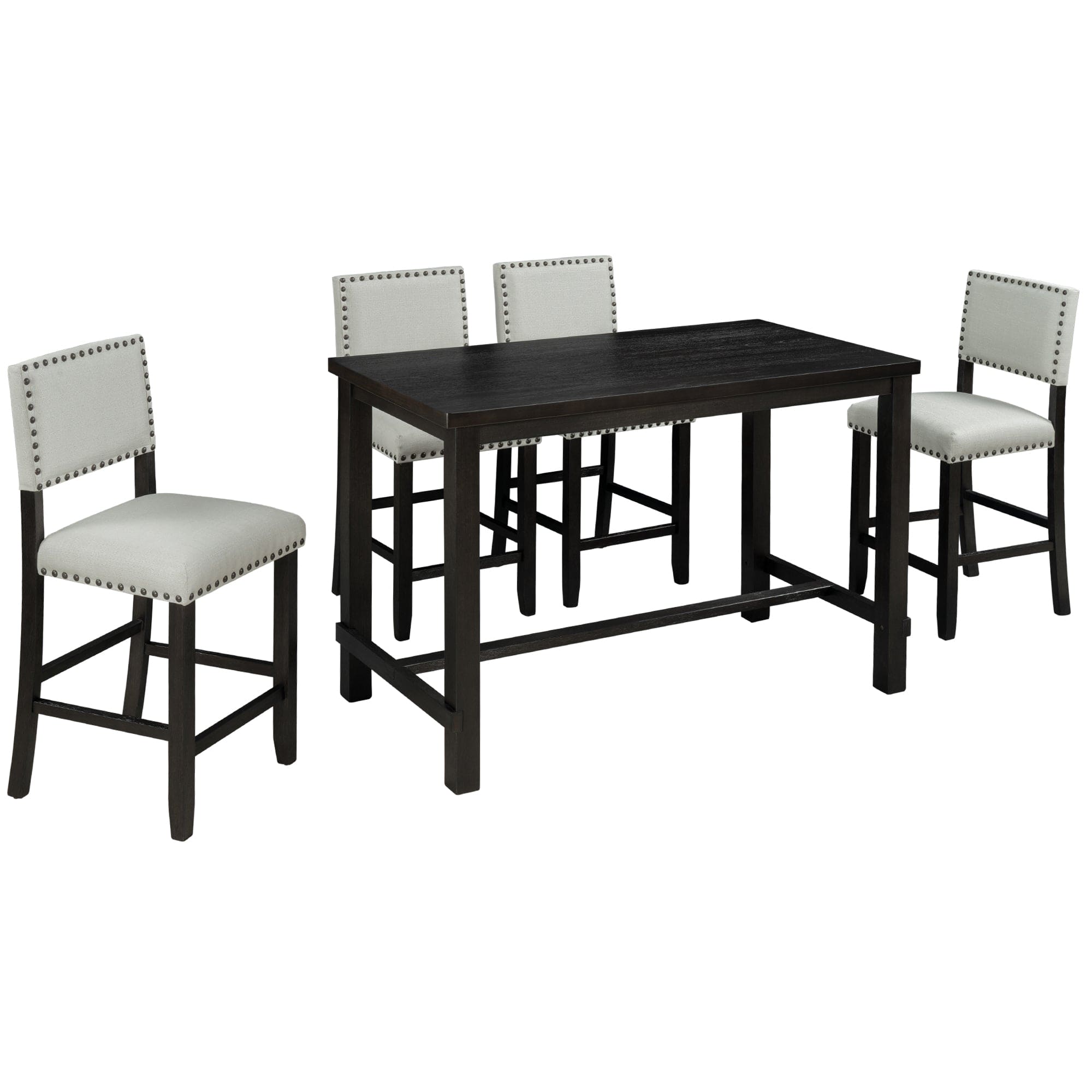 TREXM 5-Piece Counter Height Dining Set, Classic Elegant Table and 4 Chairs in Espresso and Beige