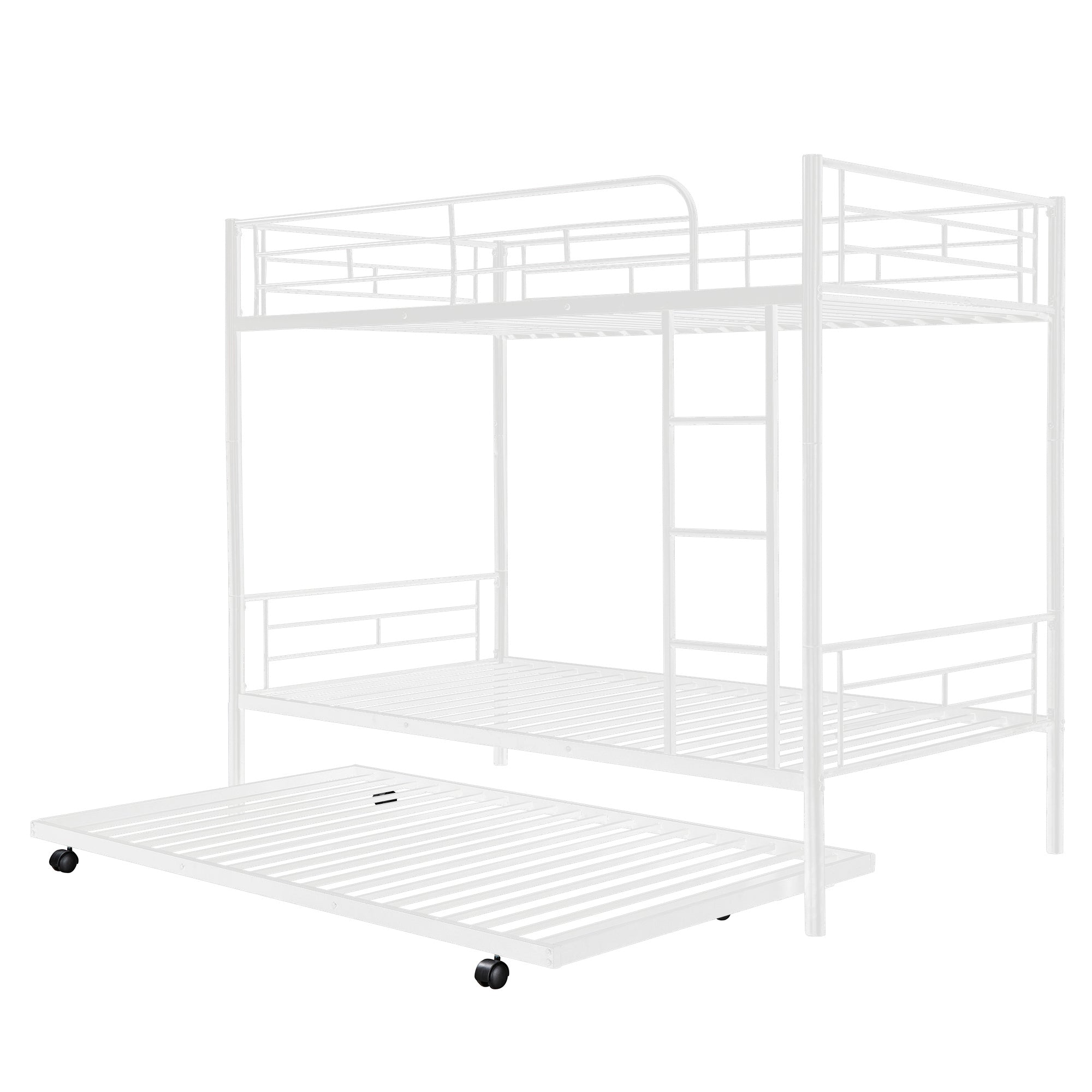 Twin-Over-Twin Metal Bunk Bed With Trundle,Can be Divided into two beds,No Box Spring needed ,White ( old sku: MF194806AAK )