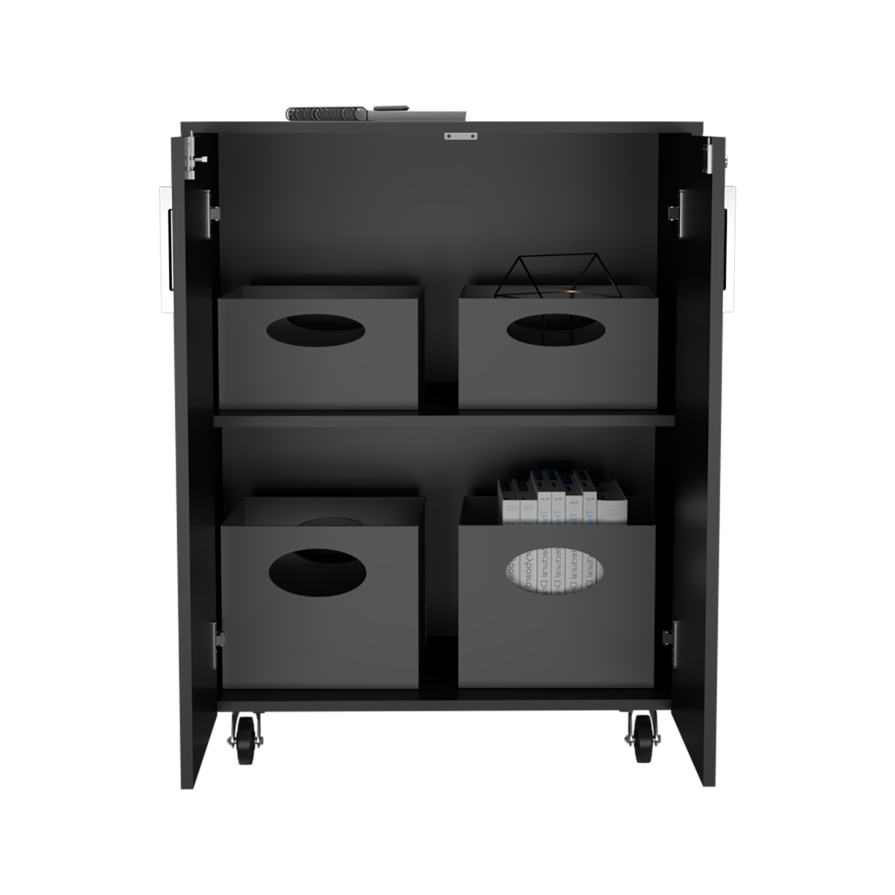 Storage Cabinet Lions, Double Door and Casters, Black Wengue Finish