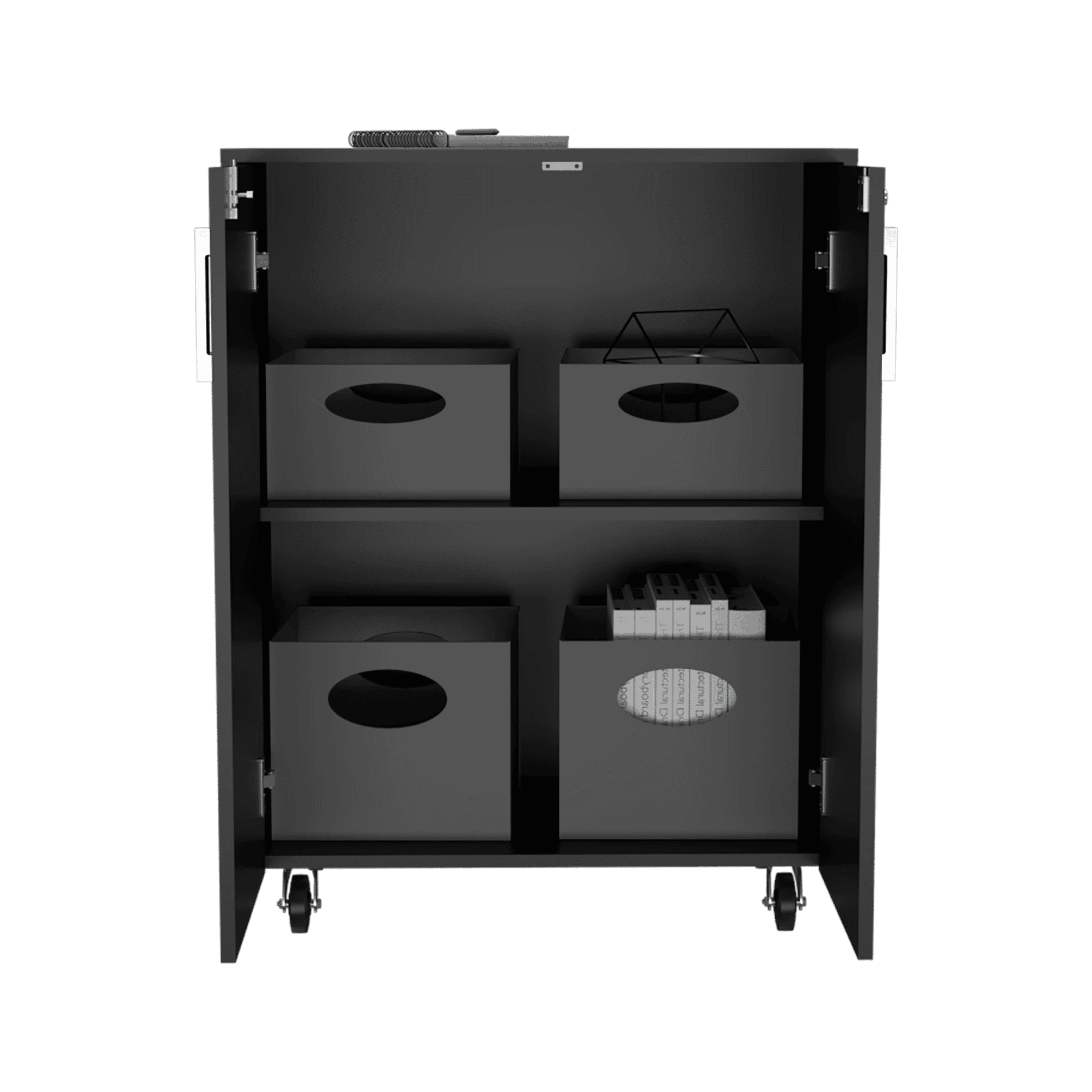 Storage Cabinet Lions, Double Door and Casters, Black Wengue Finish