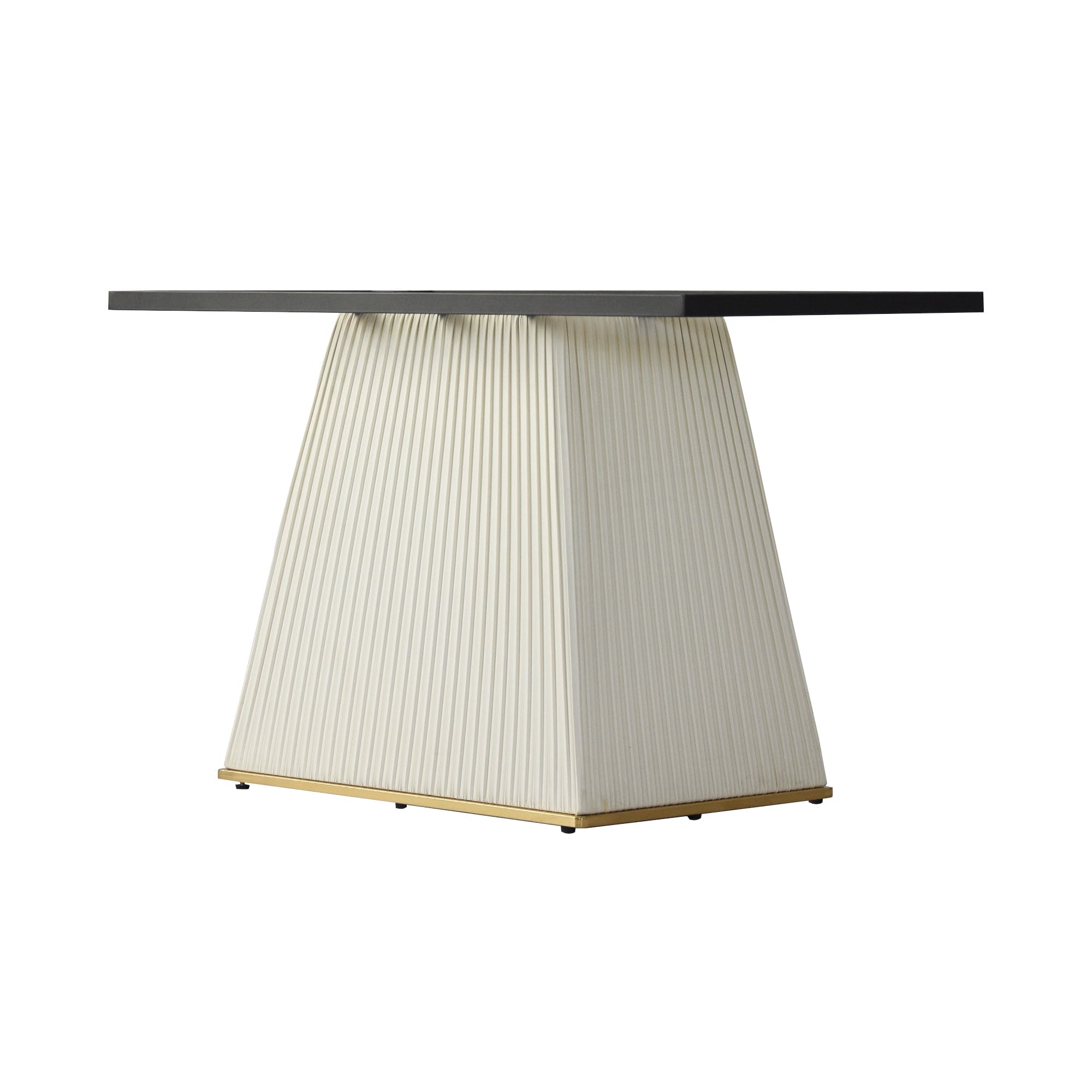 78.74" modern artificial stone white straight side panel-beige PU plywood table legs-can accommodate 8 people.