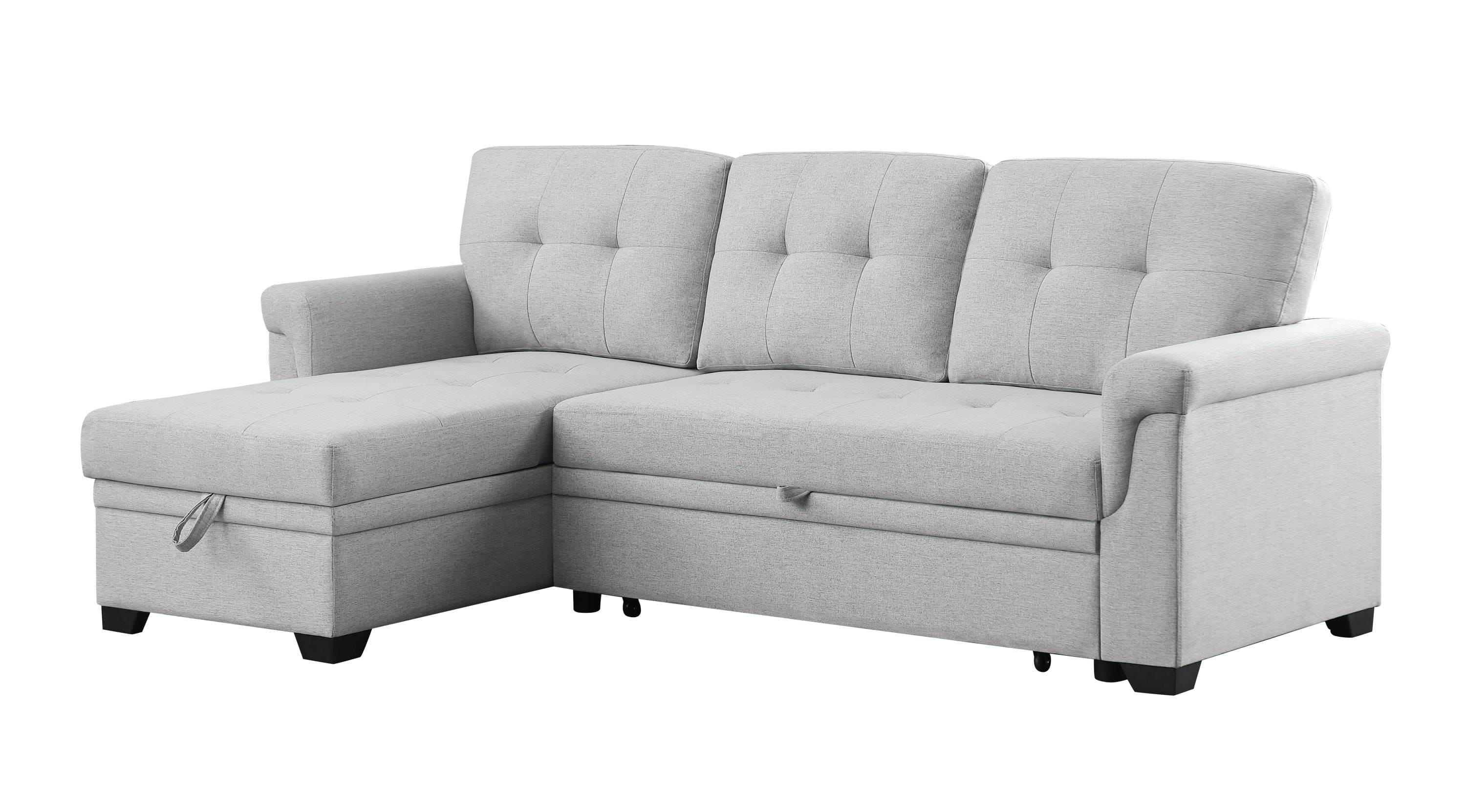 Lucca Light Gray Linen Reversible Sleeper Sectional Sofa with Storage Chaise