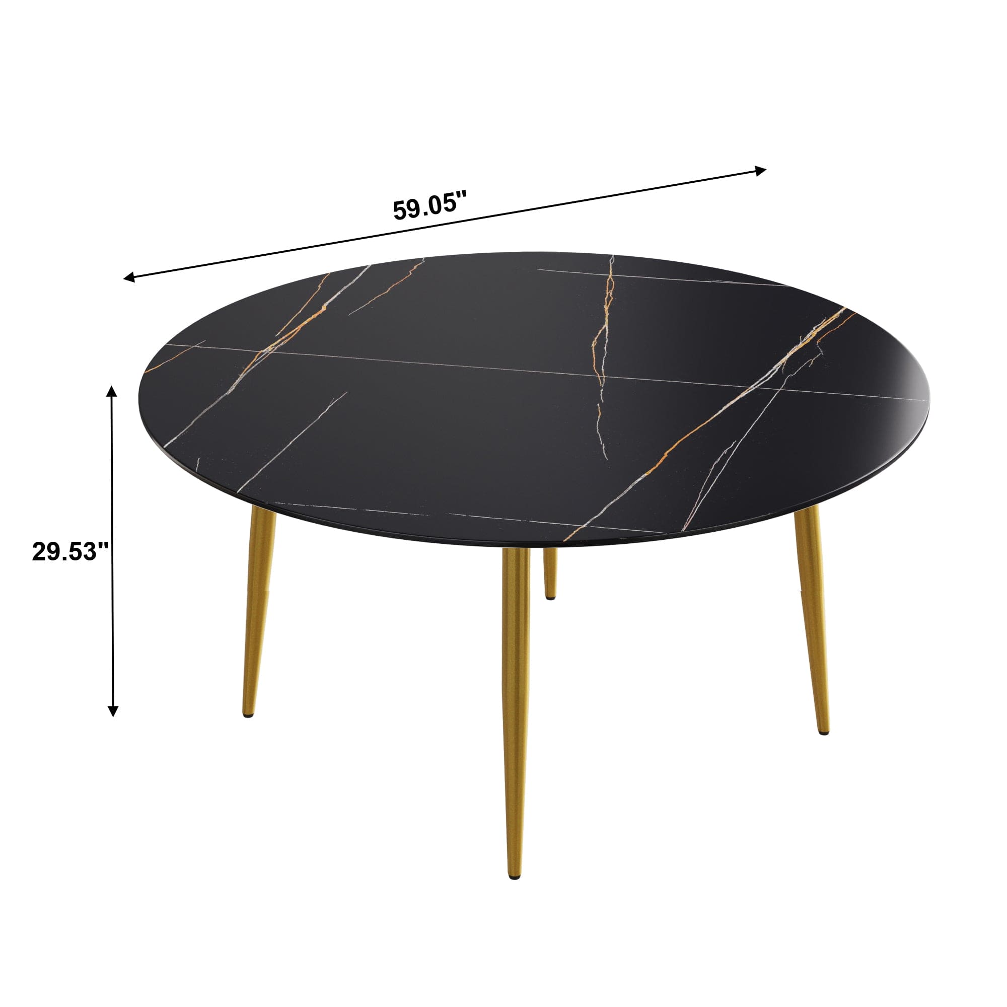 59.05"Modern man-made stone round golden metal dining table-position for 6 people