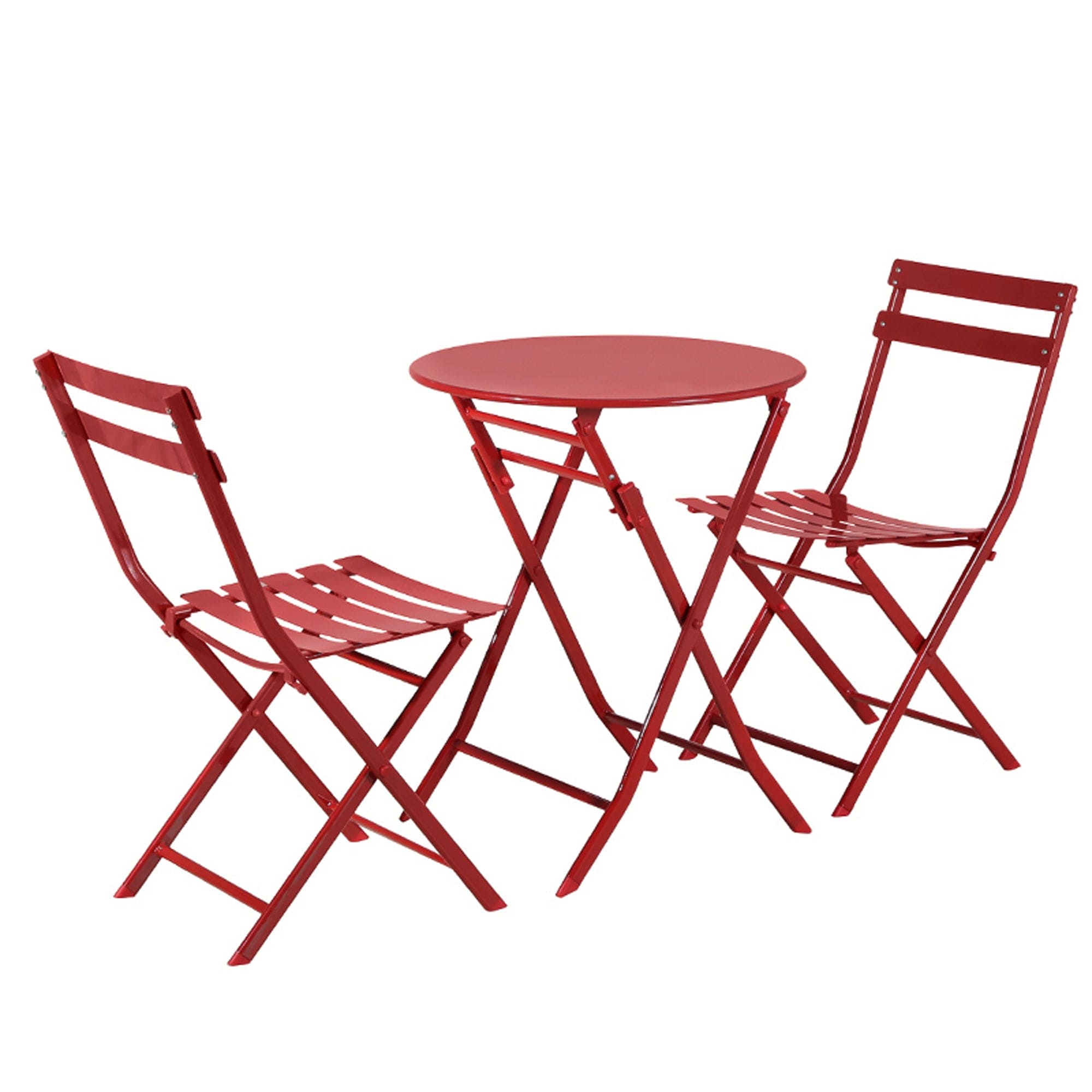 3 Piece Patio Bistro Set of Foldable Round Table and Chairs, Red