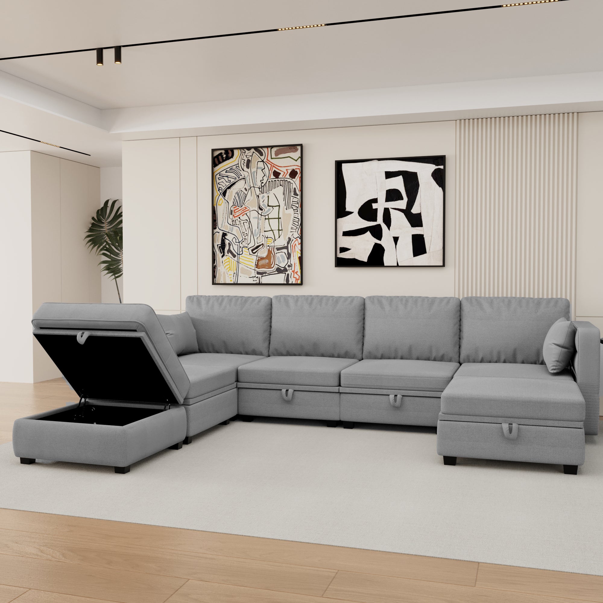 UNITED WE WIN Modular Sectional Sofa U Shaped Modular Couch with Reversible Chaise Modular Sofa Sectional Couch with Storage Seats