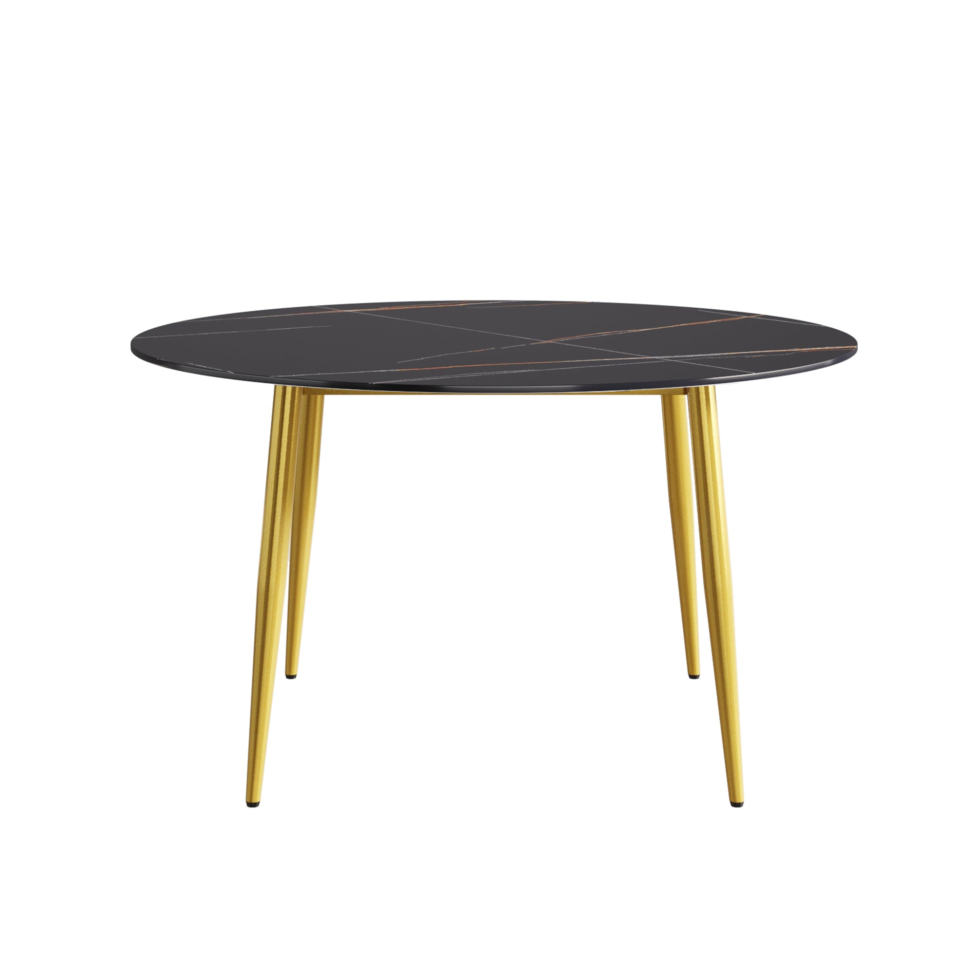 53.15 " modern artificial stone black round dining table with golden metal legs-can accommodate 6 people.