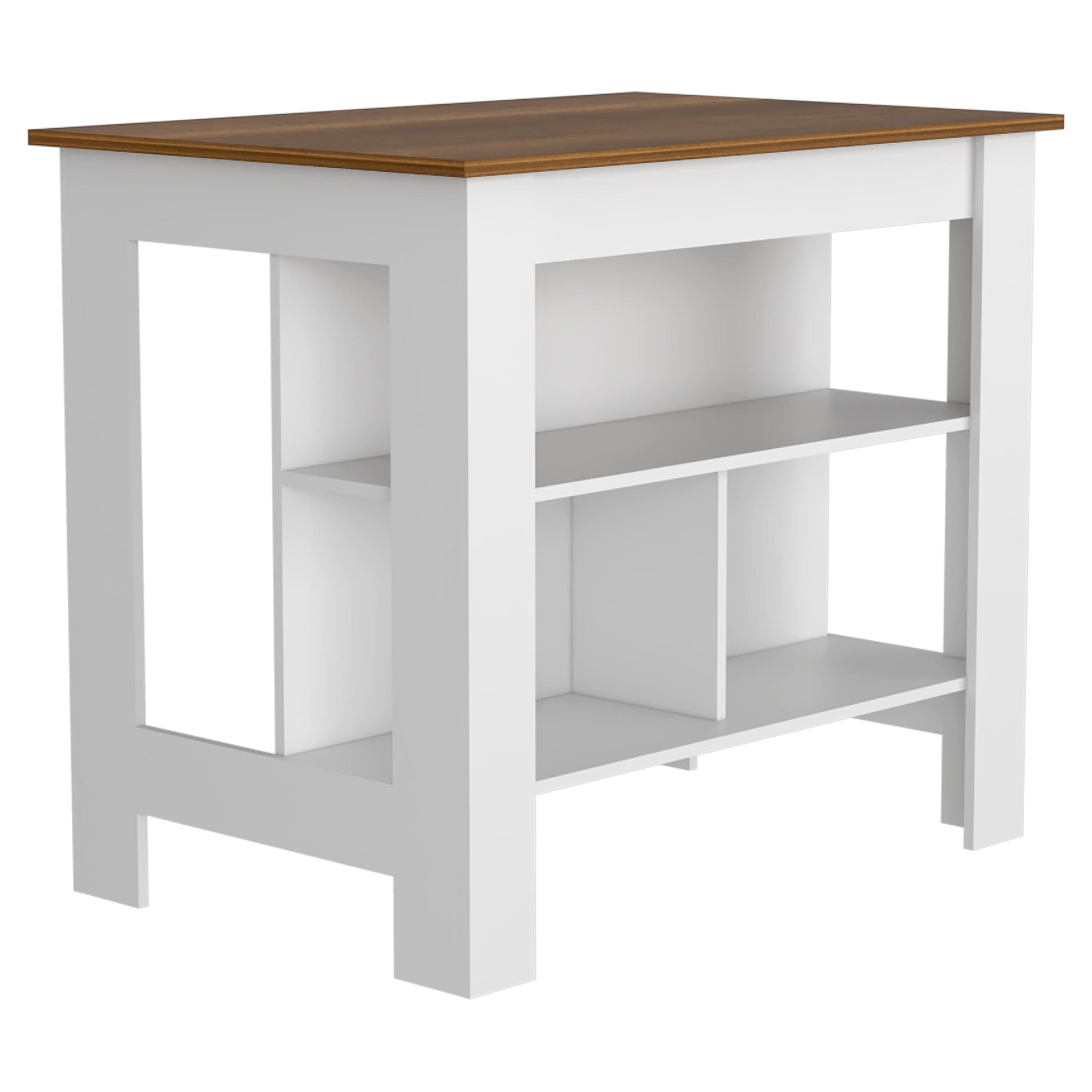 Kitchen Island Dozza, Three Shelves, White / Walnut Finish