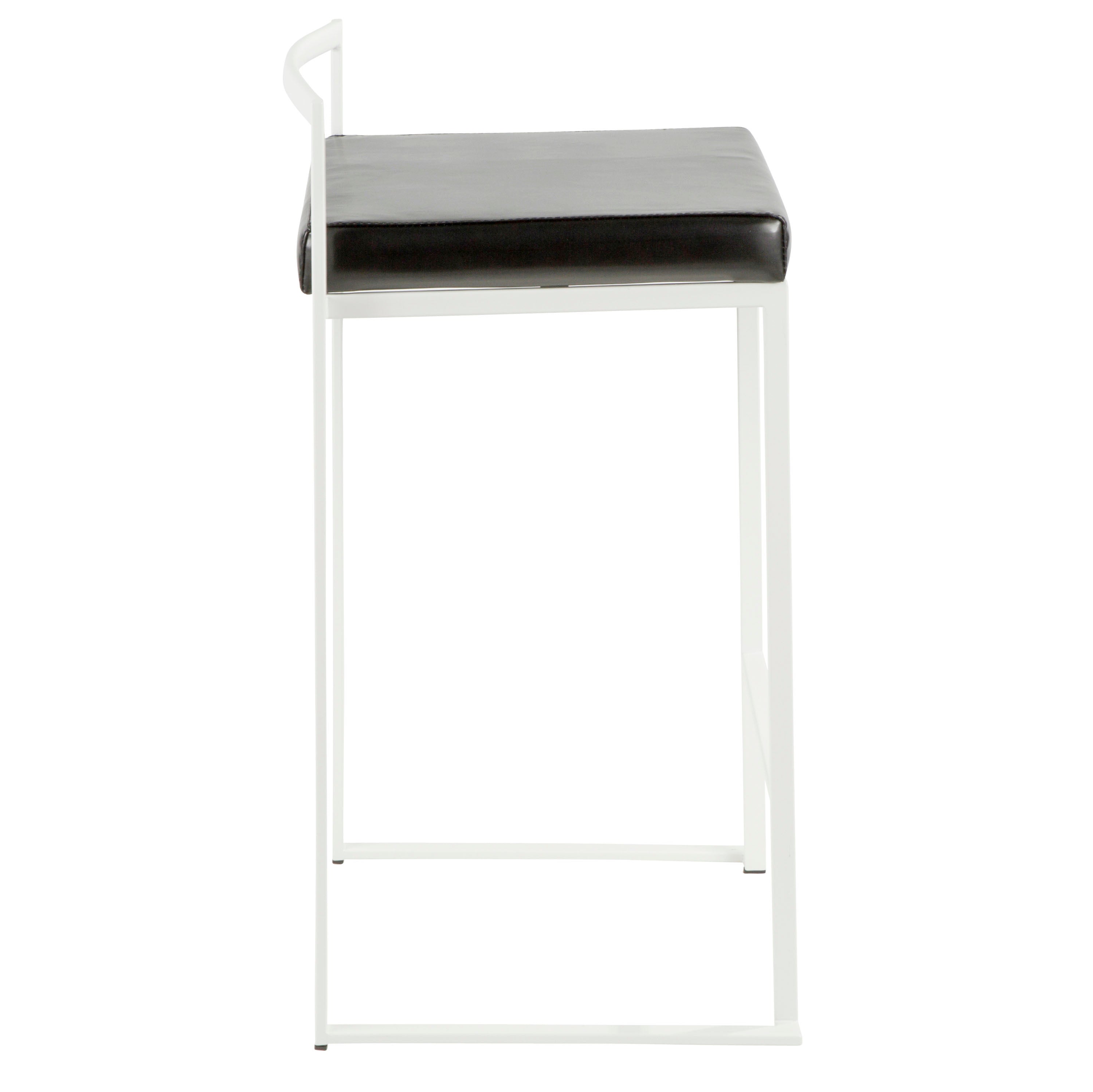 Fuji Contemporary Stackable Counter Stool in White with Black Faux Leather Cushion by LumiSource - Set of 2