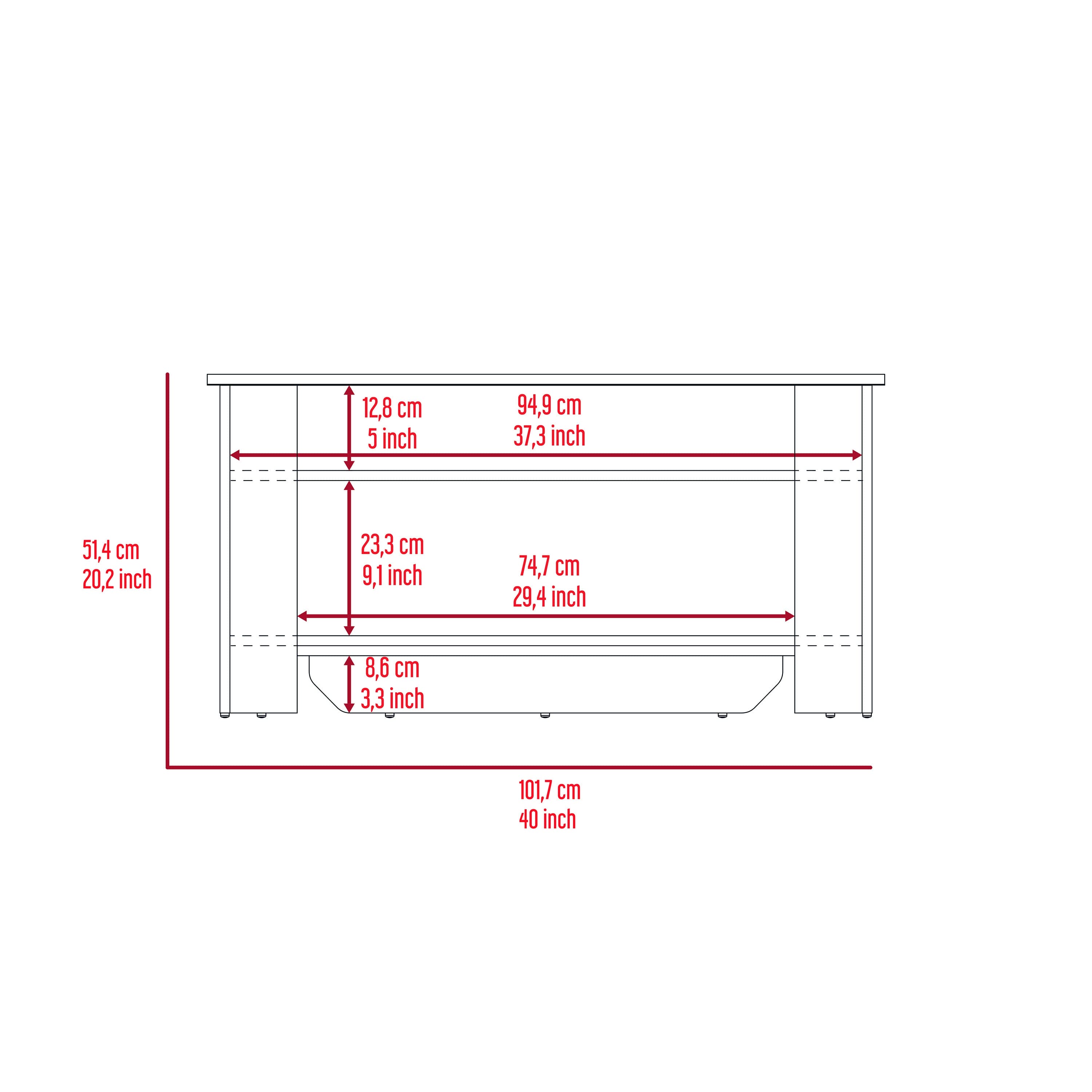 Storage Table Polgon, Extendable Table Shelf, Lower Shelf, Dark Brown Finish