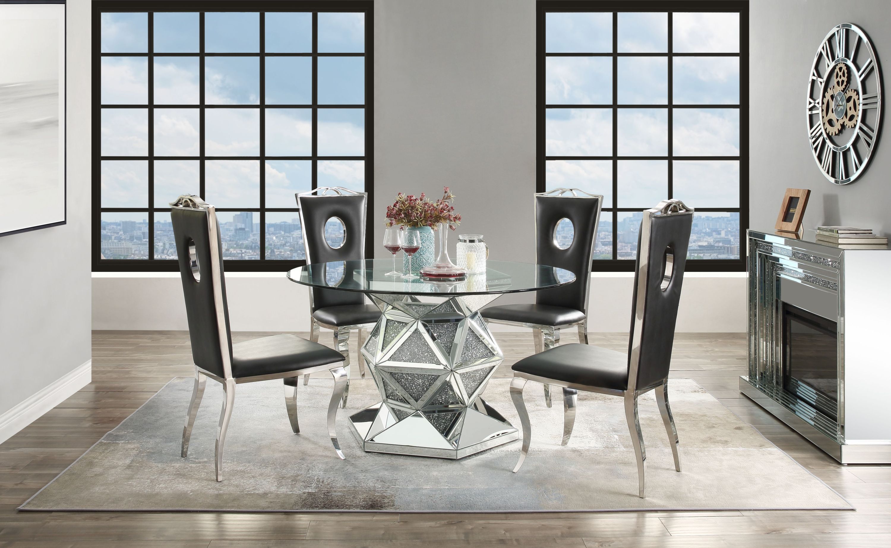 ACME Noralie Dining Table, Mirrored & Faux Diamonds 72145