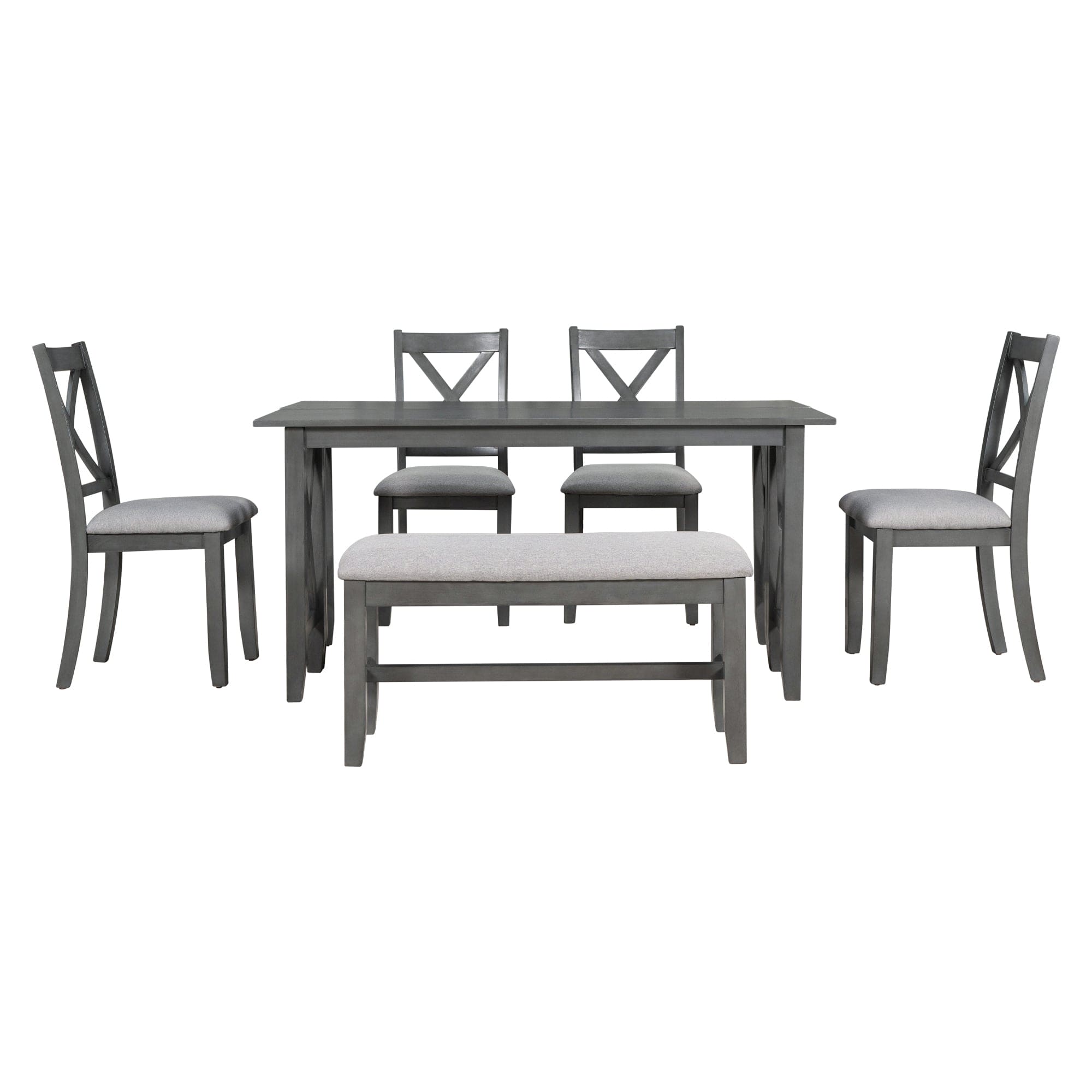 TREXM 6-Piece Family Dining Room Set Solid Wood Space Saving Foldable Table and 4 Chairs with Bench for Dining Room (Gray)