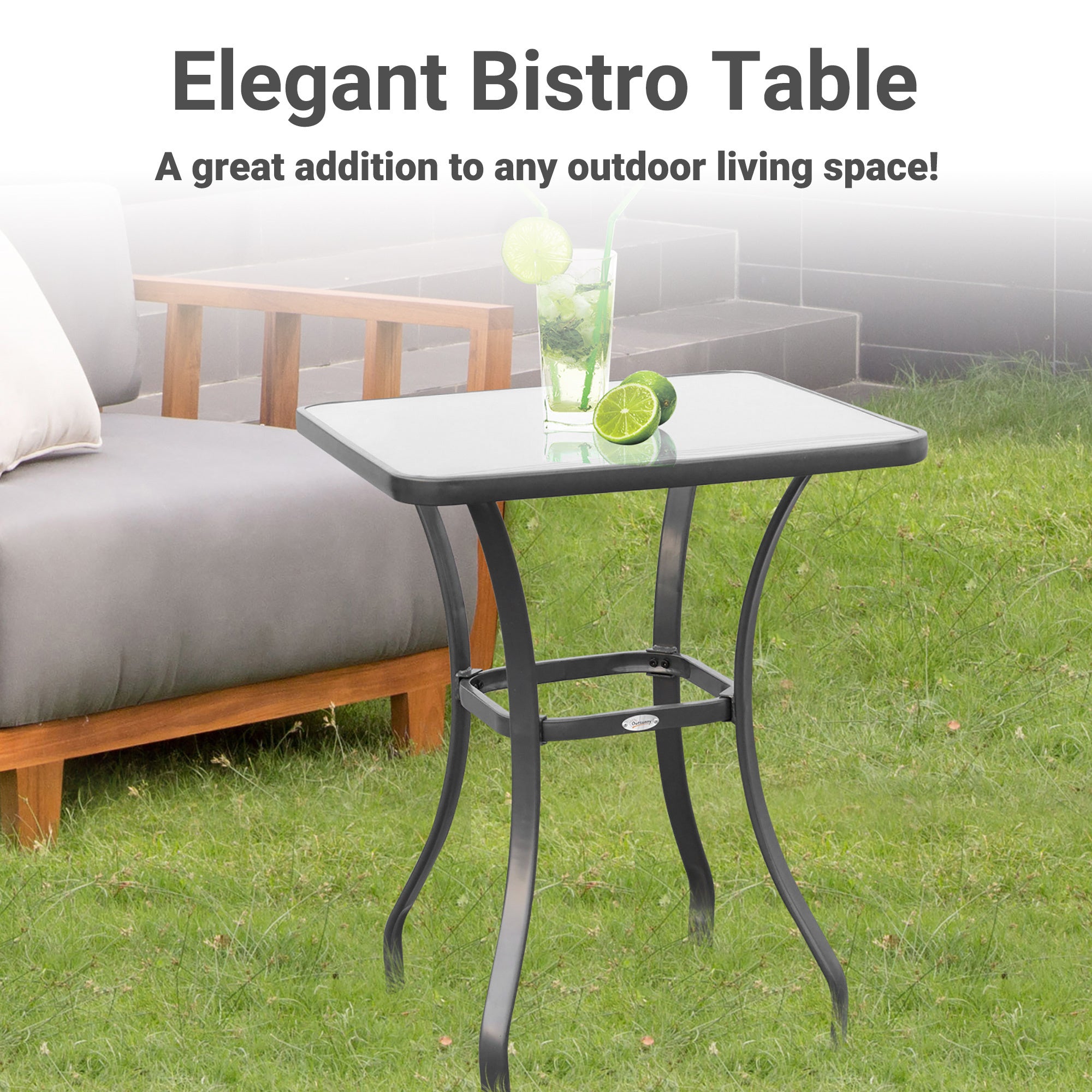 Outsunny 27" Square Bistro Table Garden Dining Table Outdoor Tempered Glass Table