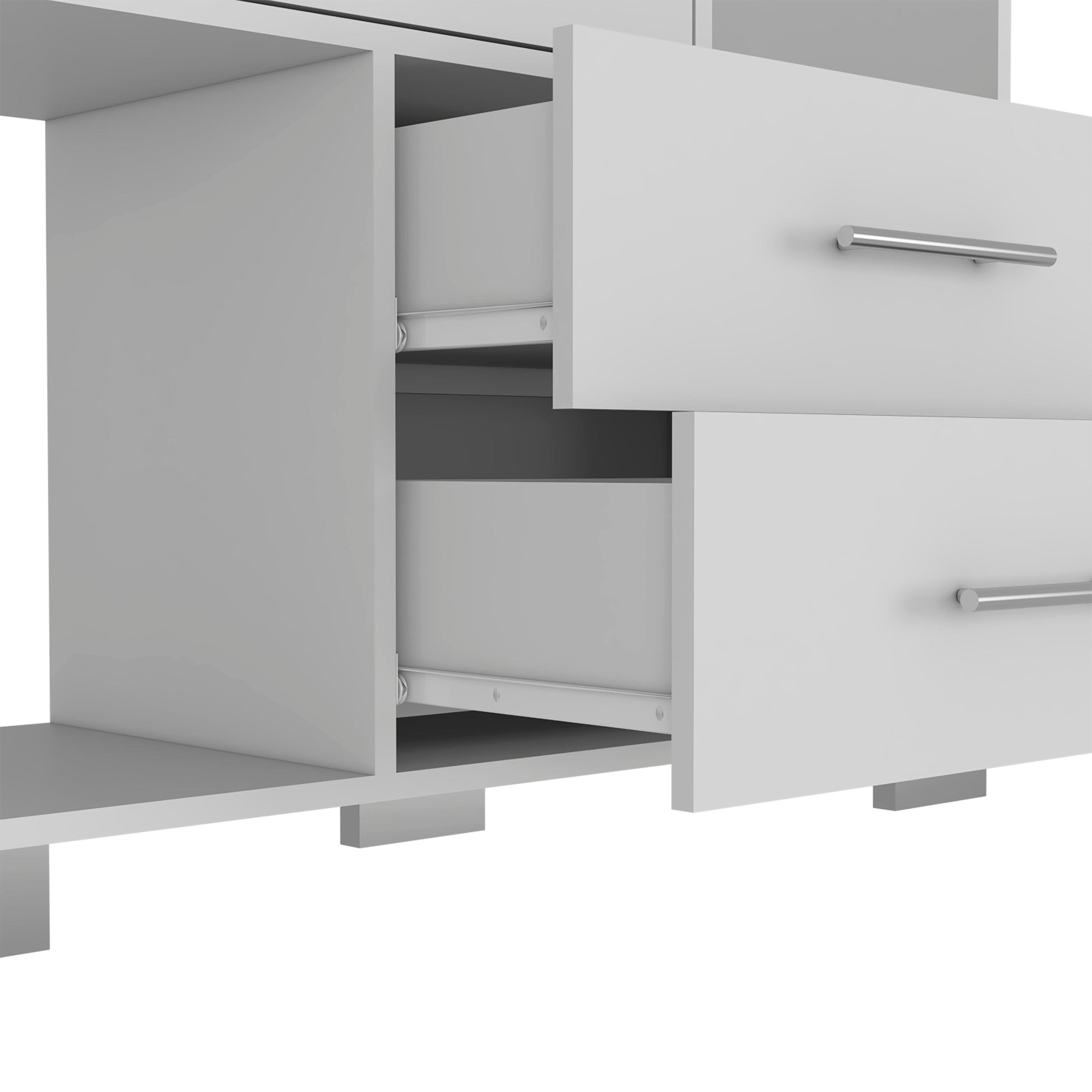 Dresser Hetzs, Four Drawers, Two Open Shelves, White Finish