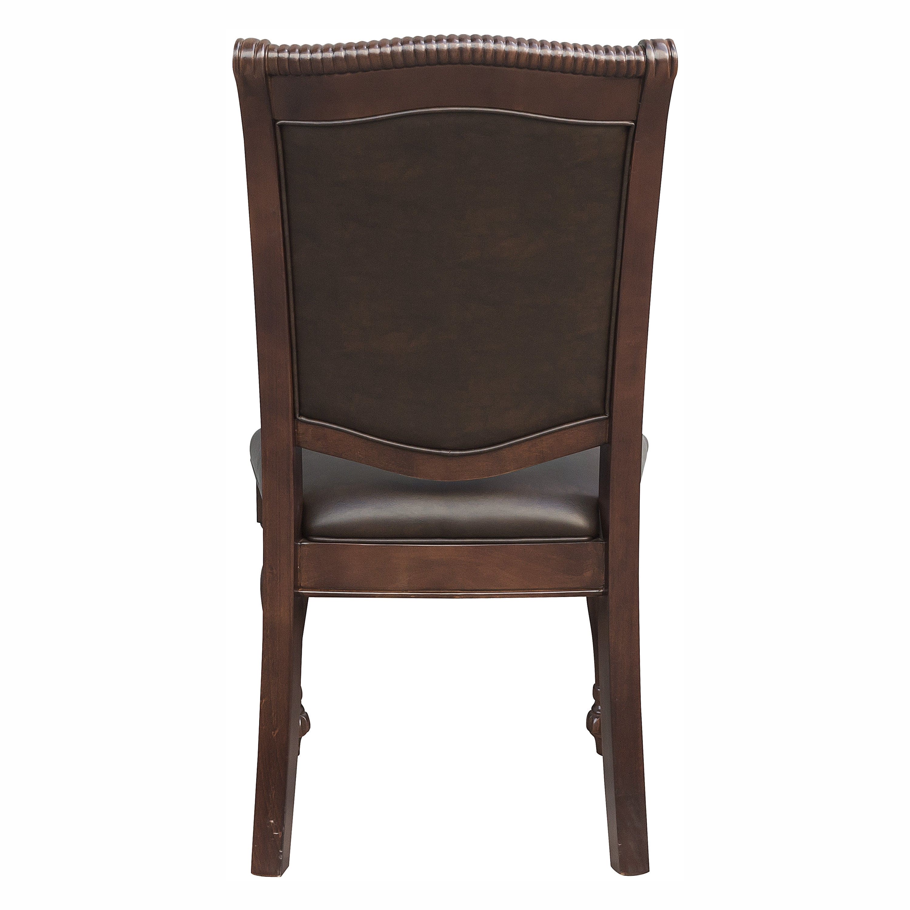 Traditional Dining Wooden Side Chairs Set of 2 Brown Cherry Finish Faux Leather Upholstery Home Furniture