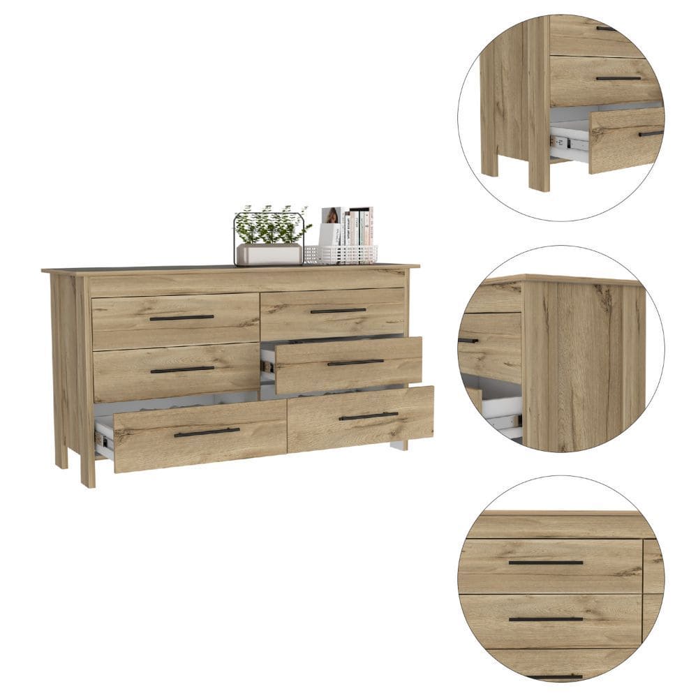 Southington 6-Drawer Rectangle Dresser Light Oak and White